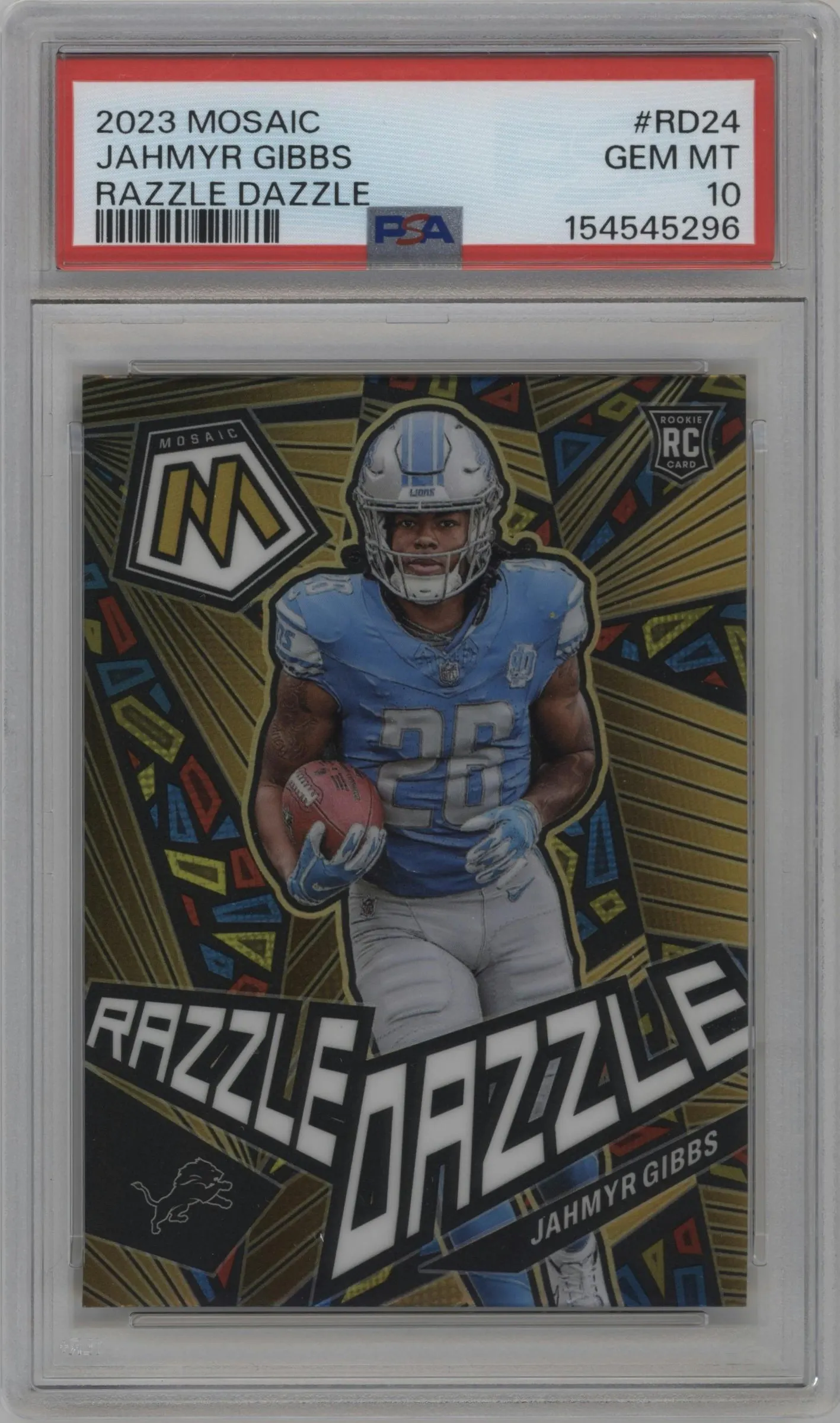2023 Panini Mosaic Razzle Dazzle Jahmyr Gibbs #RD-24 PSA 10