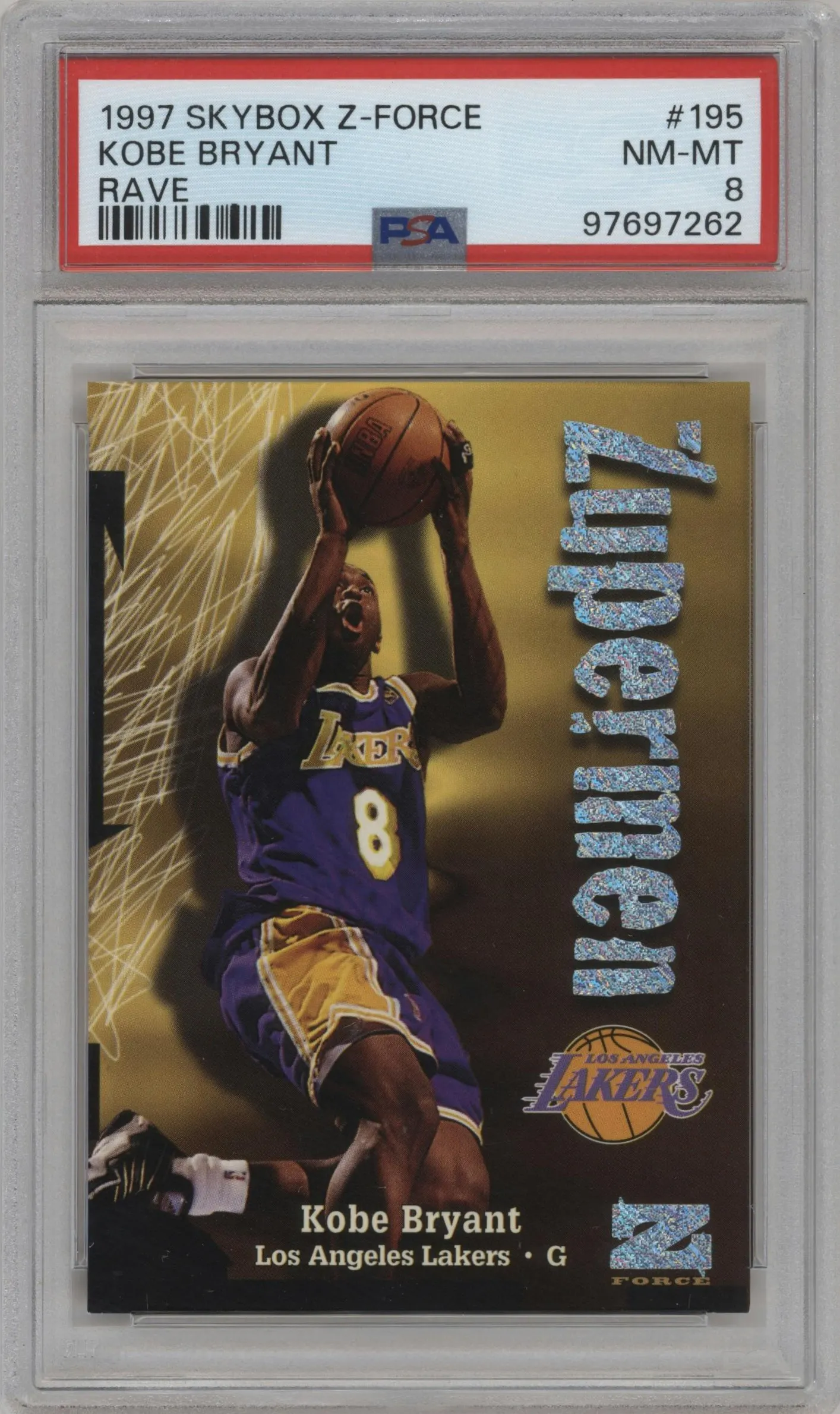 1997 Skybox Z-Force Kobe Bryant Rave #195 PSA 8