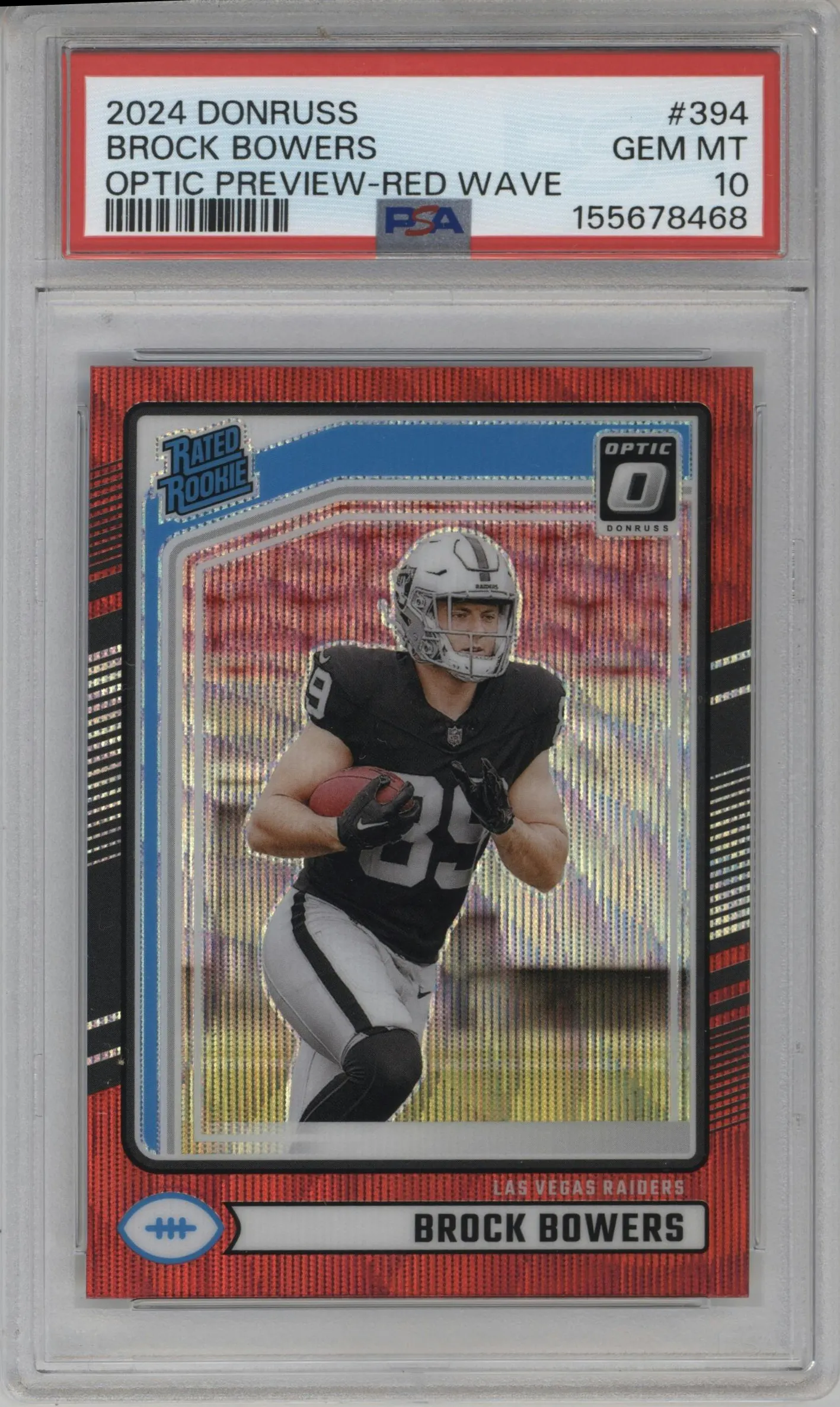 2024 Donruss Opt.Rtd.Rke.Prev. Brock Bowers Red Wave #394 PSA 10
