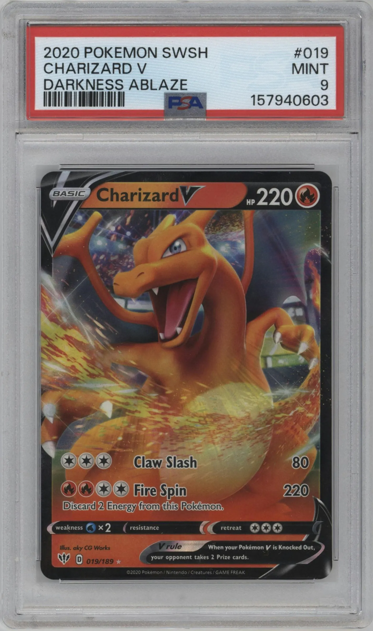 2020 Pokemon SWSH Darkness Ablaze Charizard V #019 PSA 9