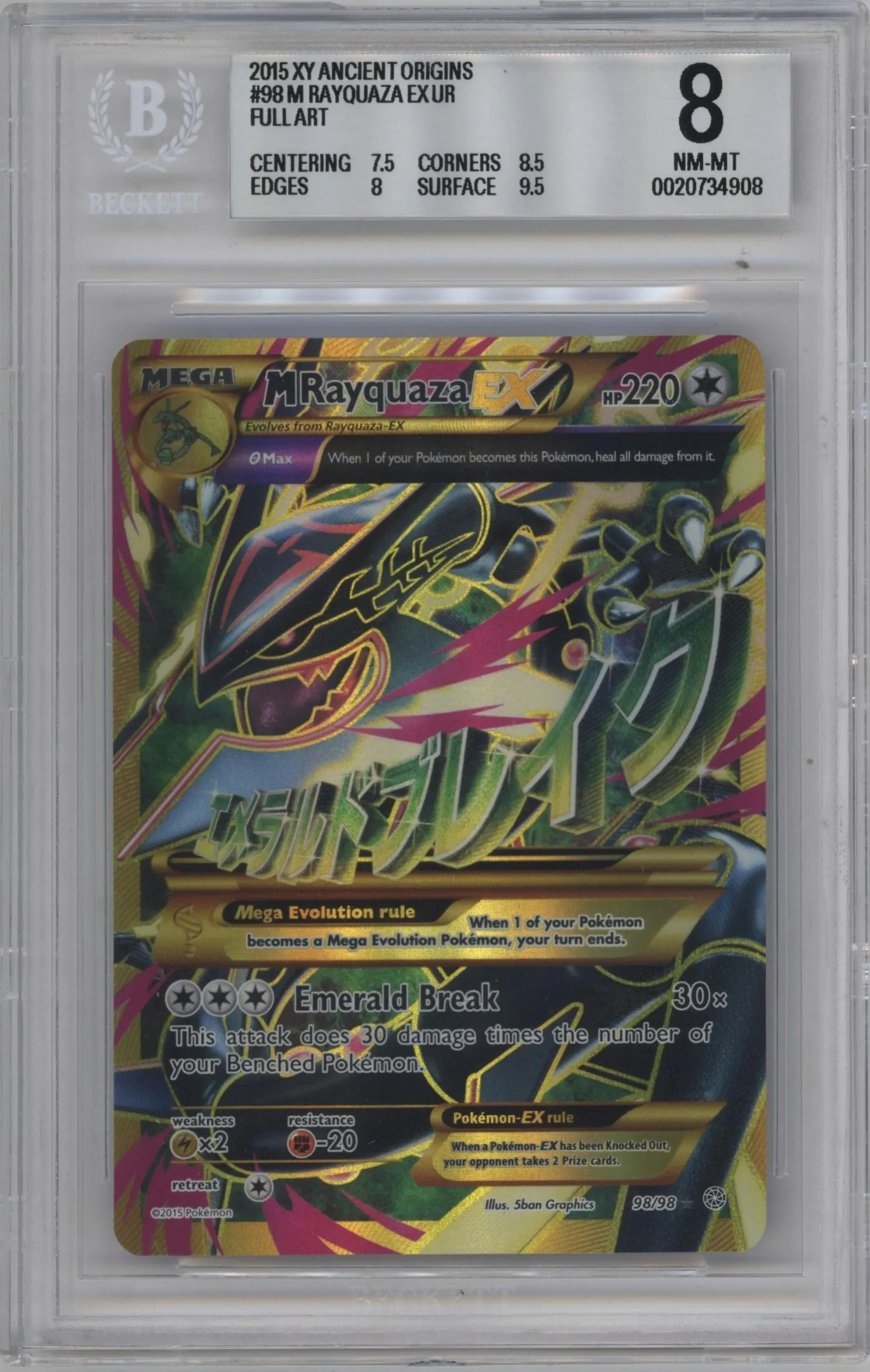 2015 Pokemon XY Ancient Origins M Rayquaza EX #98 BGS 8