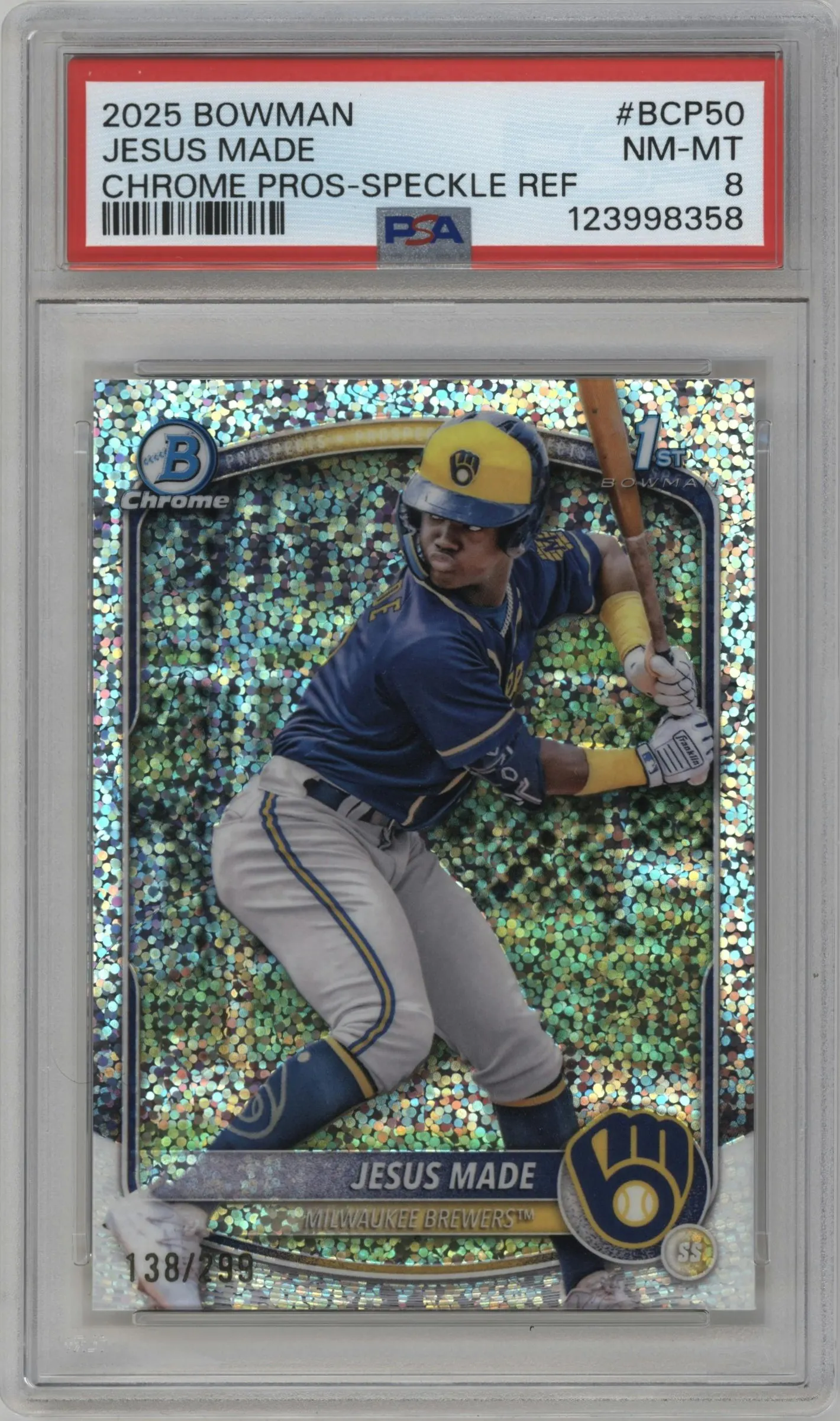 2025 Bowman Chr.Pros Jesus Made Speckle Refractor #BCP-50 PSA 8