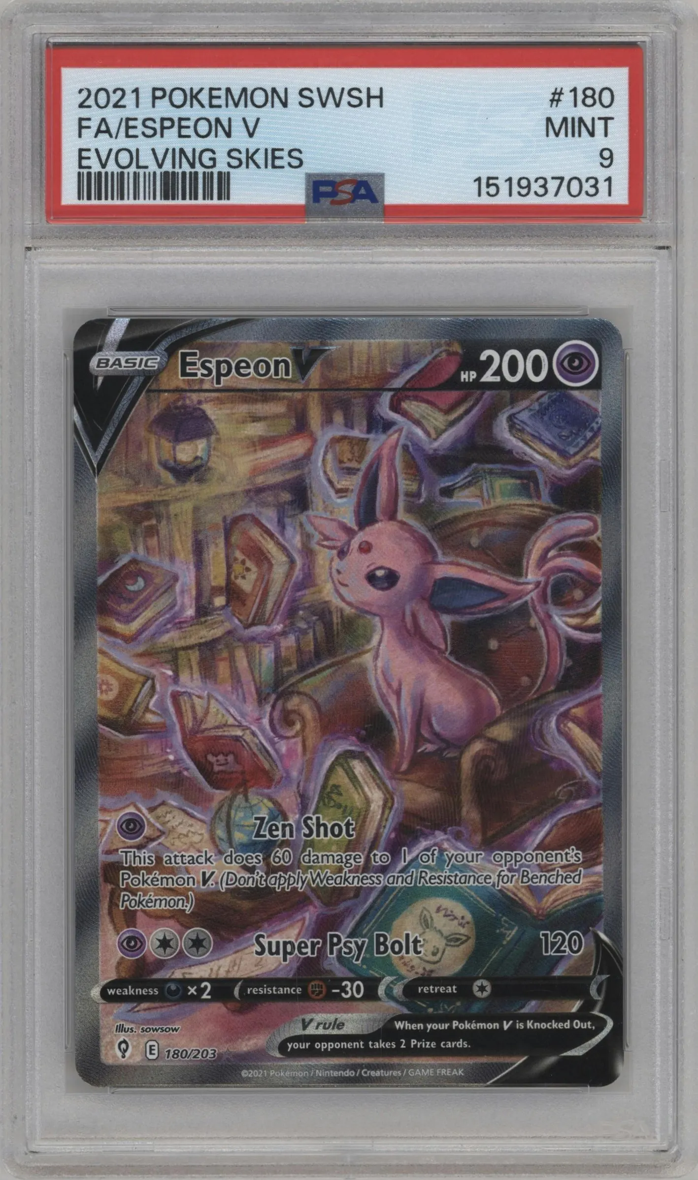 2021 Pokemon SWSH Evolving Skies Espeon V #180 PSA 9