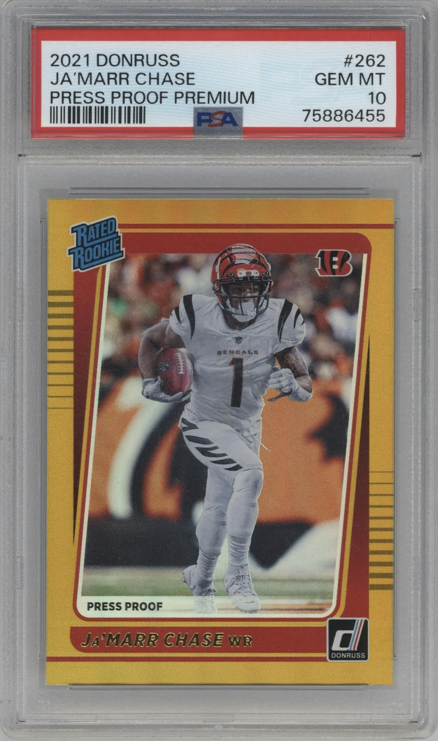 2021 Panini Donruss Rated Rookie Ja'Marr Chase Press Proof Premium #262 PSA 10