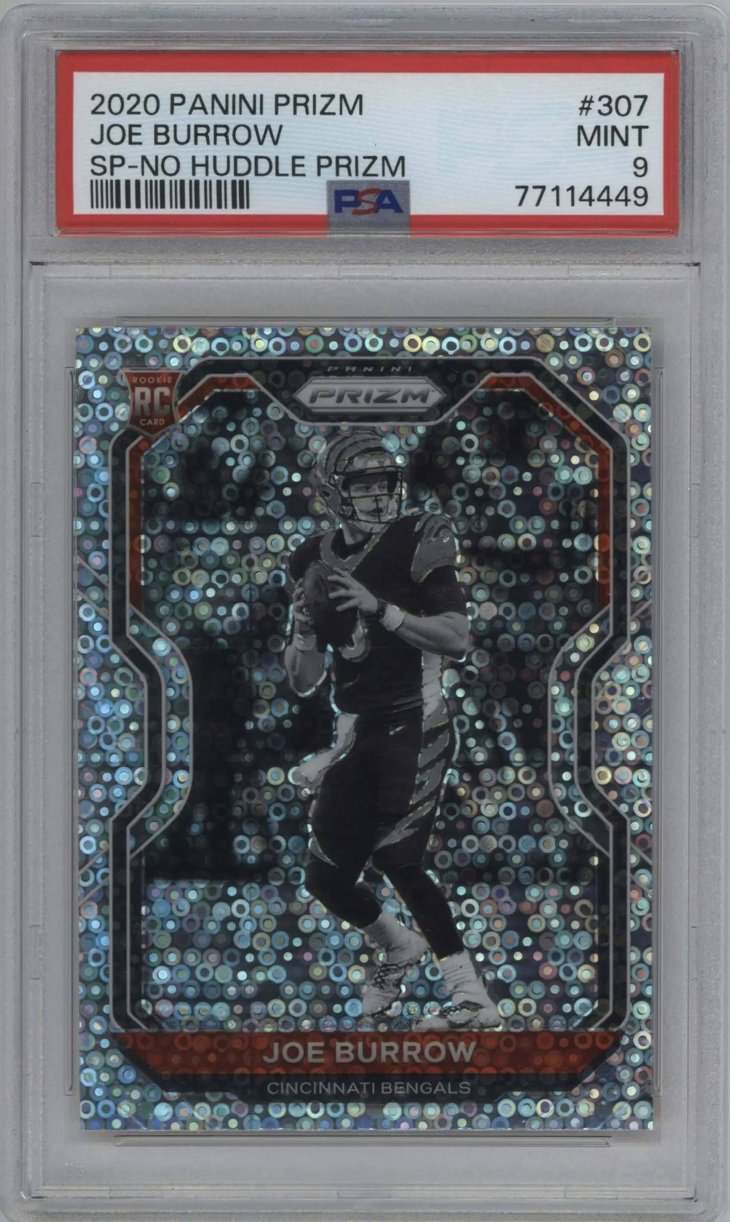 2020 Panini Prizm Rke.Variation Joe Burrow No Huddle #307 PSA 9
