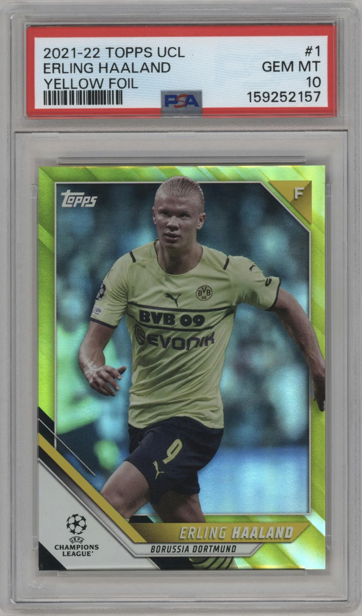 2021 Topps UEFA CL Erling Haaland Yellow Foil #1 PSA 10