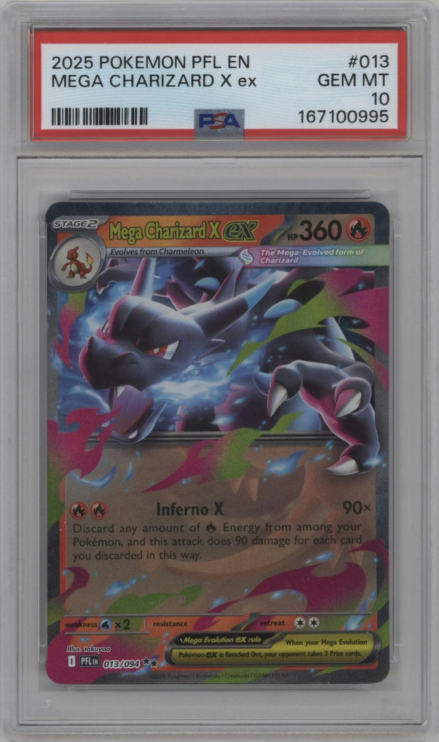 2025 Pokemon Mega Evolution Phan. Flames Mega Charizard X ex #013 PSA 10