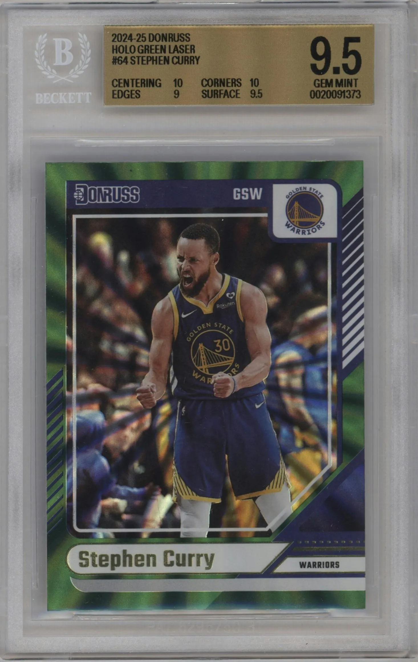 2024 Panini Donruss Stephen Curry Green Holo Laser #64 BGS 9.5