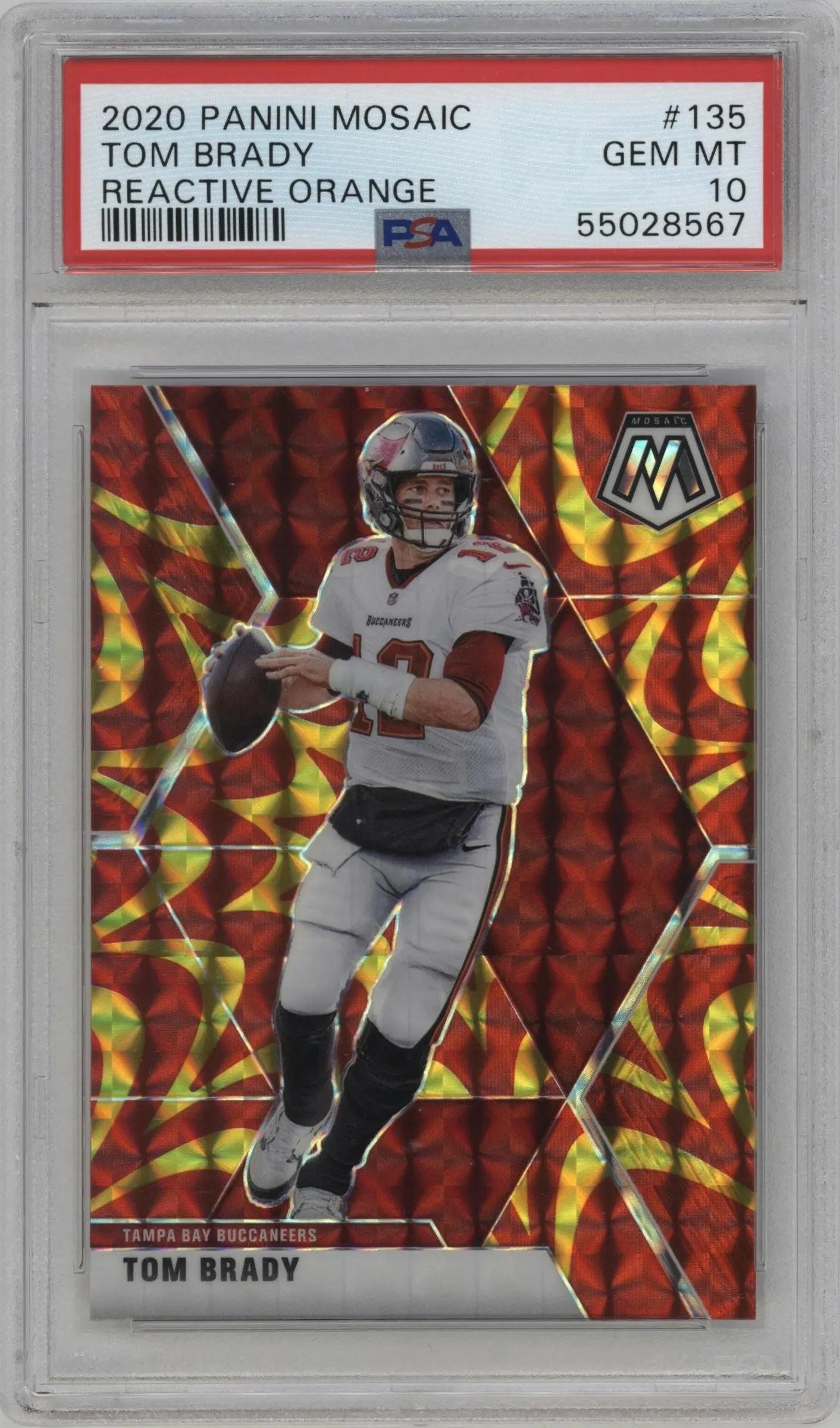 2020 Panini Mosaic Tom Brady Reactive Gold #135 PSA 10
