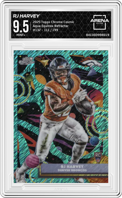 2025 Topps Chrome Cosmic RJ Harvey Aqua Equinox Refractor #132 ARENA CLUB 9.5