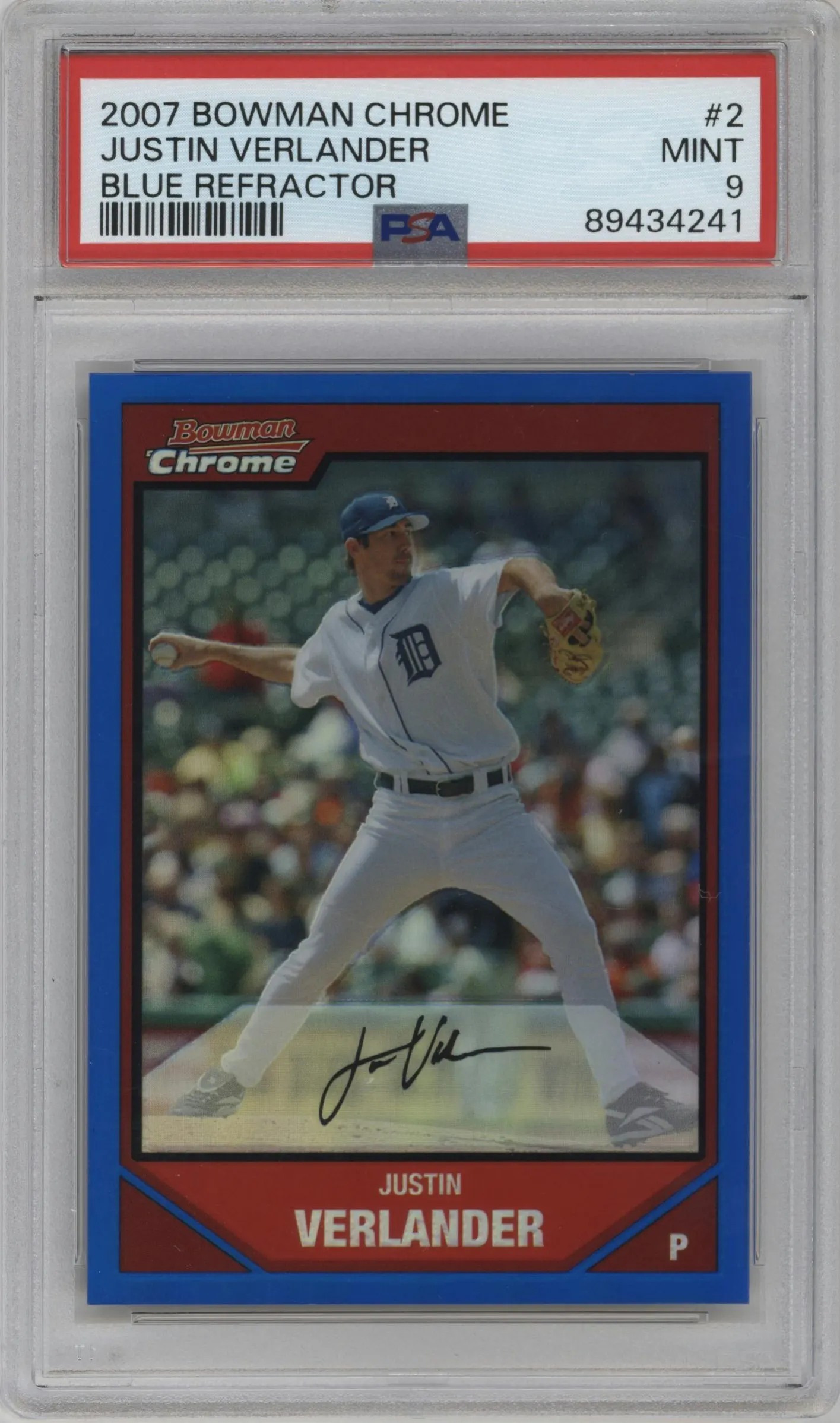 2007 Bowman Chrome Justin Verlander Blue Refractor #2 PSA 9