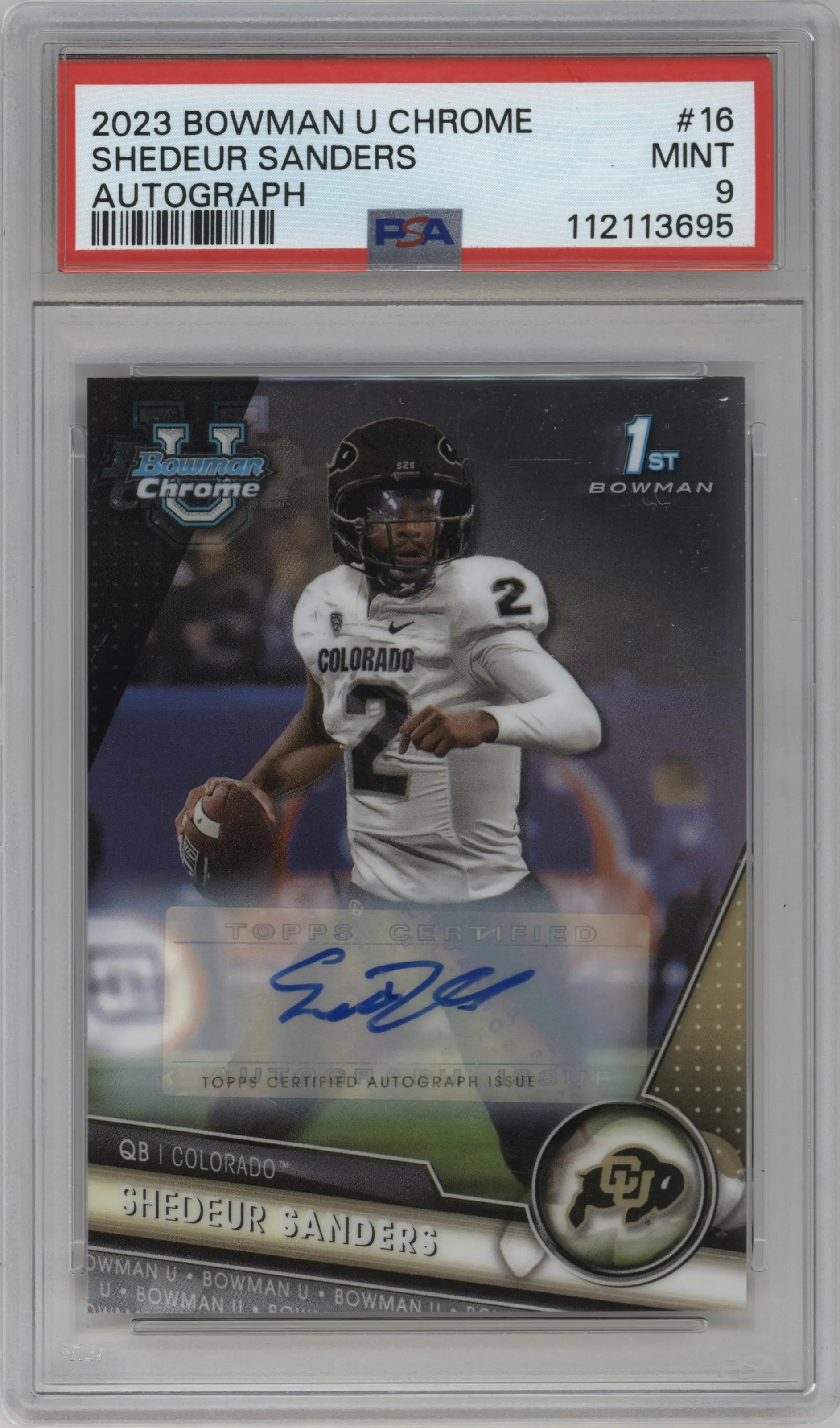 2023 Bowman Chrome University Chr.Pros.Auto Shedeur Sanders #16 PSA 9