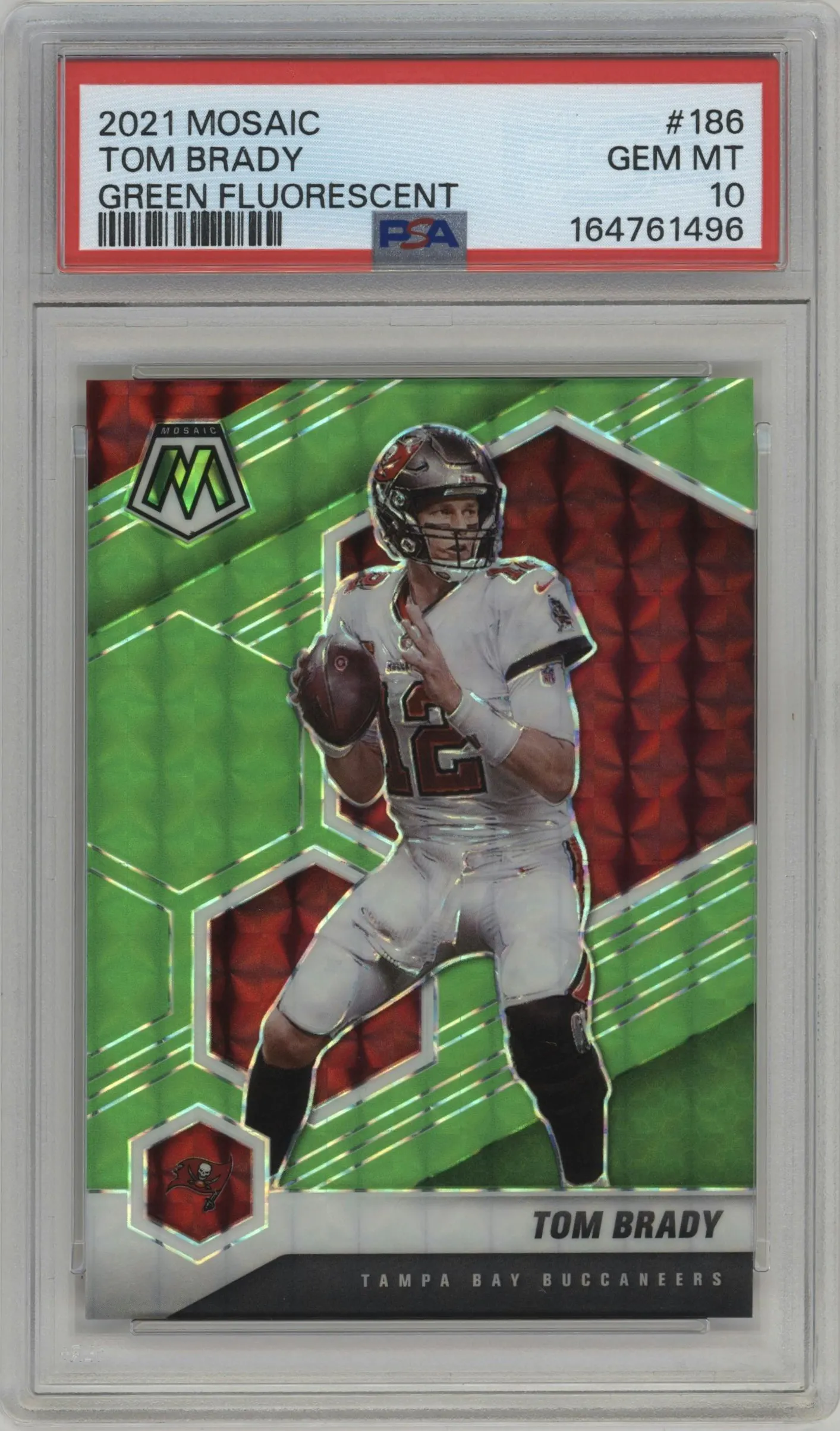 2021 Panini Mosaic Tom Brady Green Fluorescent #186 PSA 10