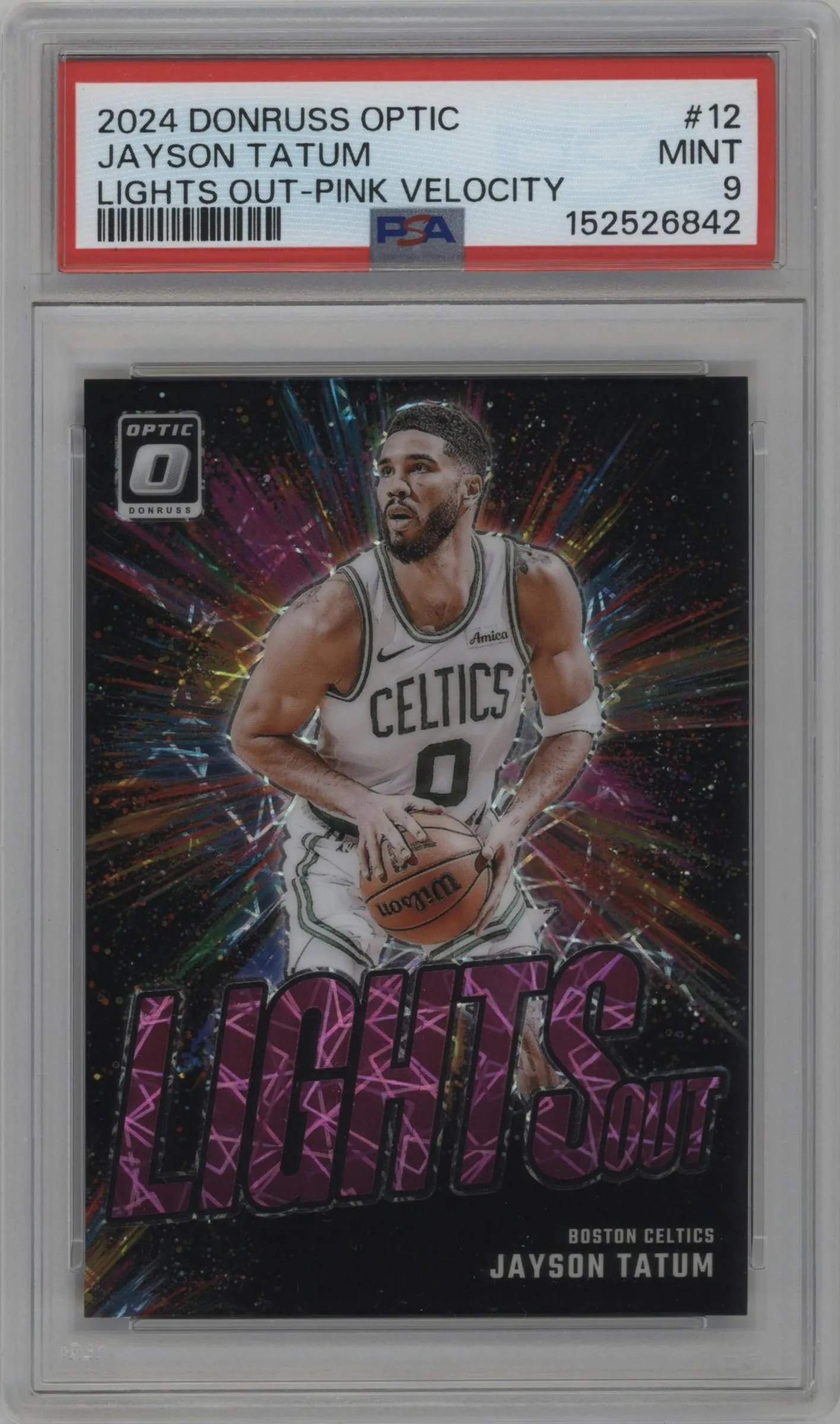 2024 Donruss Optic Lights Out Jayson Tatum Pink Velocity #12 PSA 9