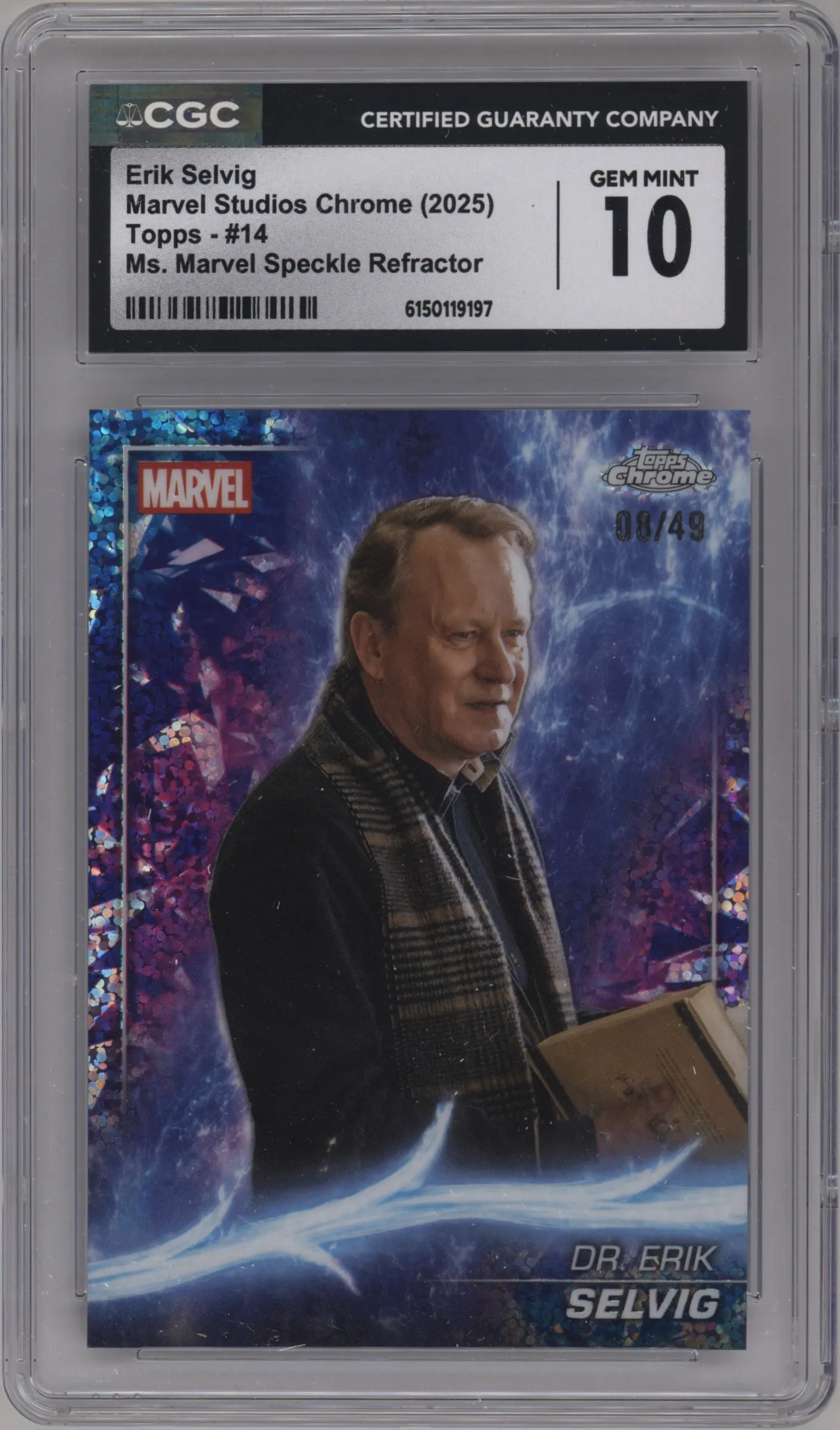 2025 Topps Chrome Marvel Studios Erik Selvig Ms. Marvel Speckle Refractor CGC 10
