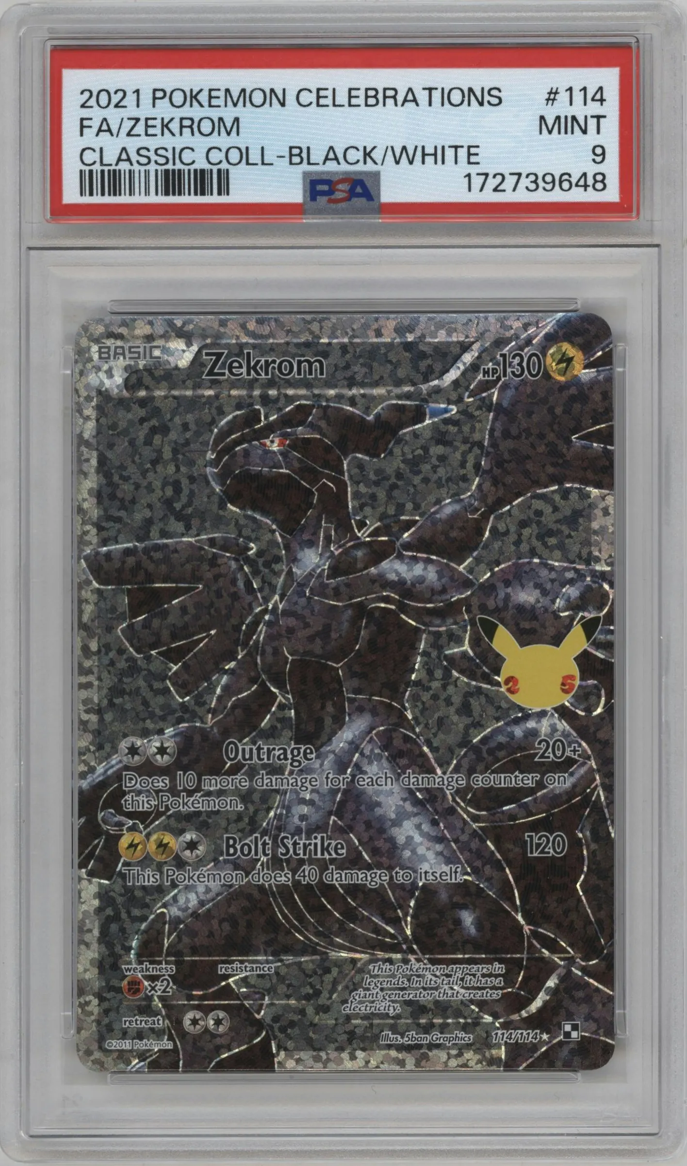 2021 Pokemon SWSH Celebrations CC Zekrom Black & White #114 PSA 9