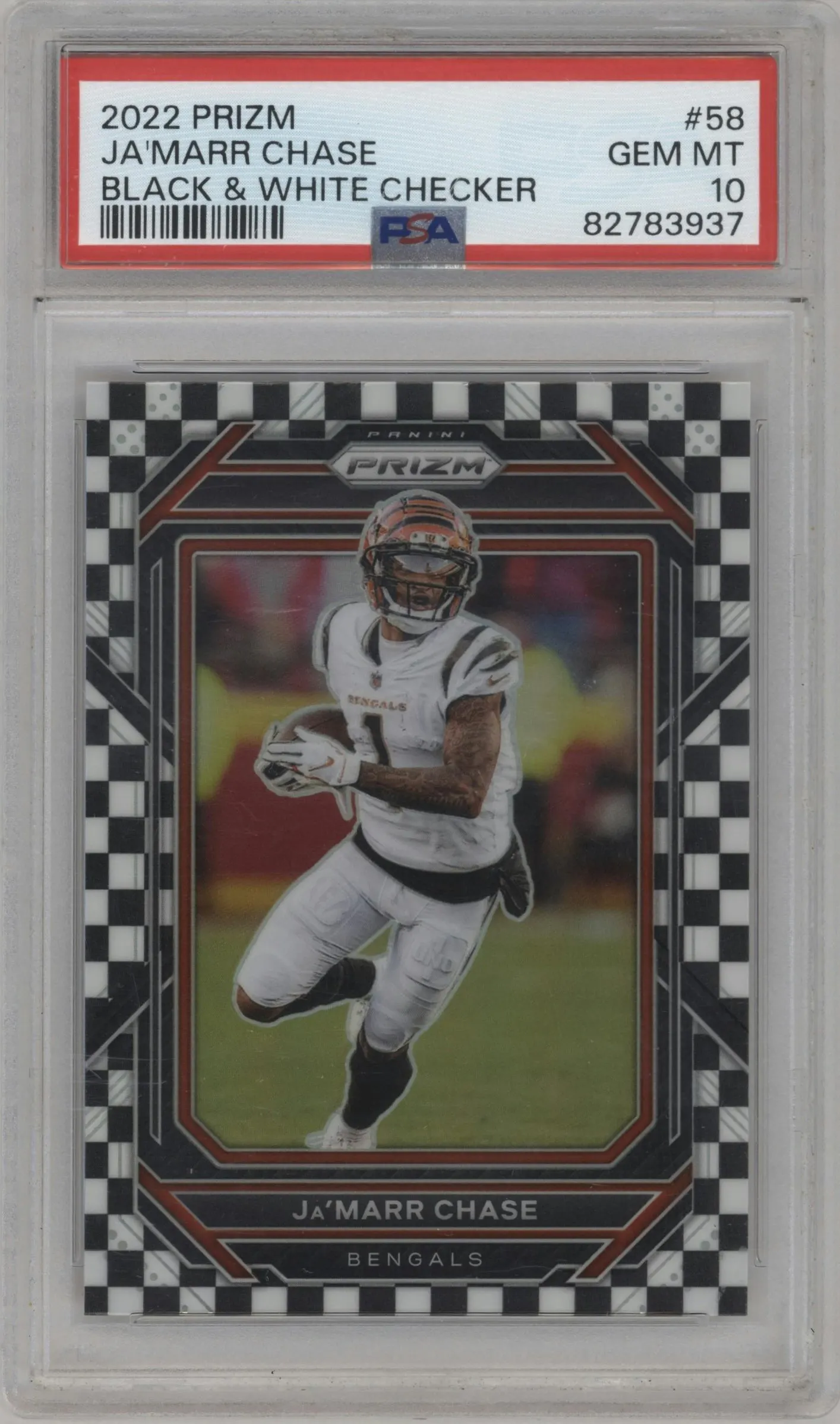 2022 Panini Prizm Ja'Marr Chase Black & White Checker #58 PSA 10