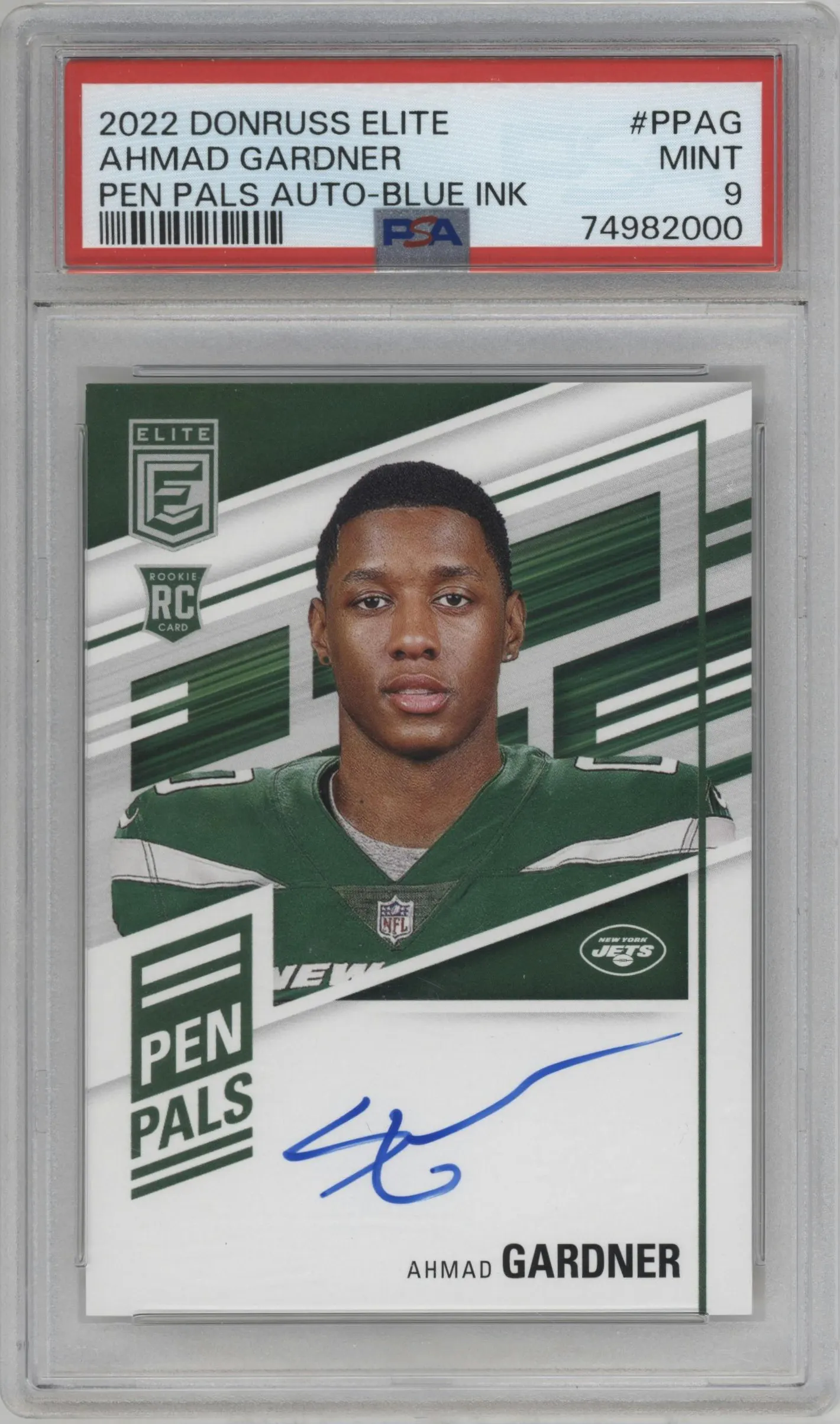 2022 Panini Donruss Elite Pen Pals Ahmad Gardner Blue Ink #PP-AG PSA 9