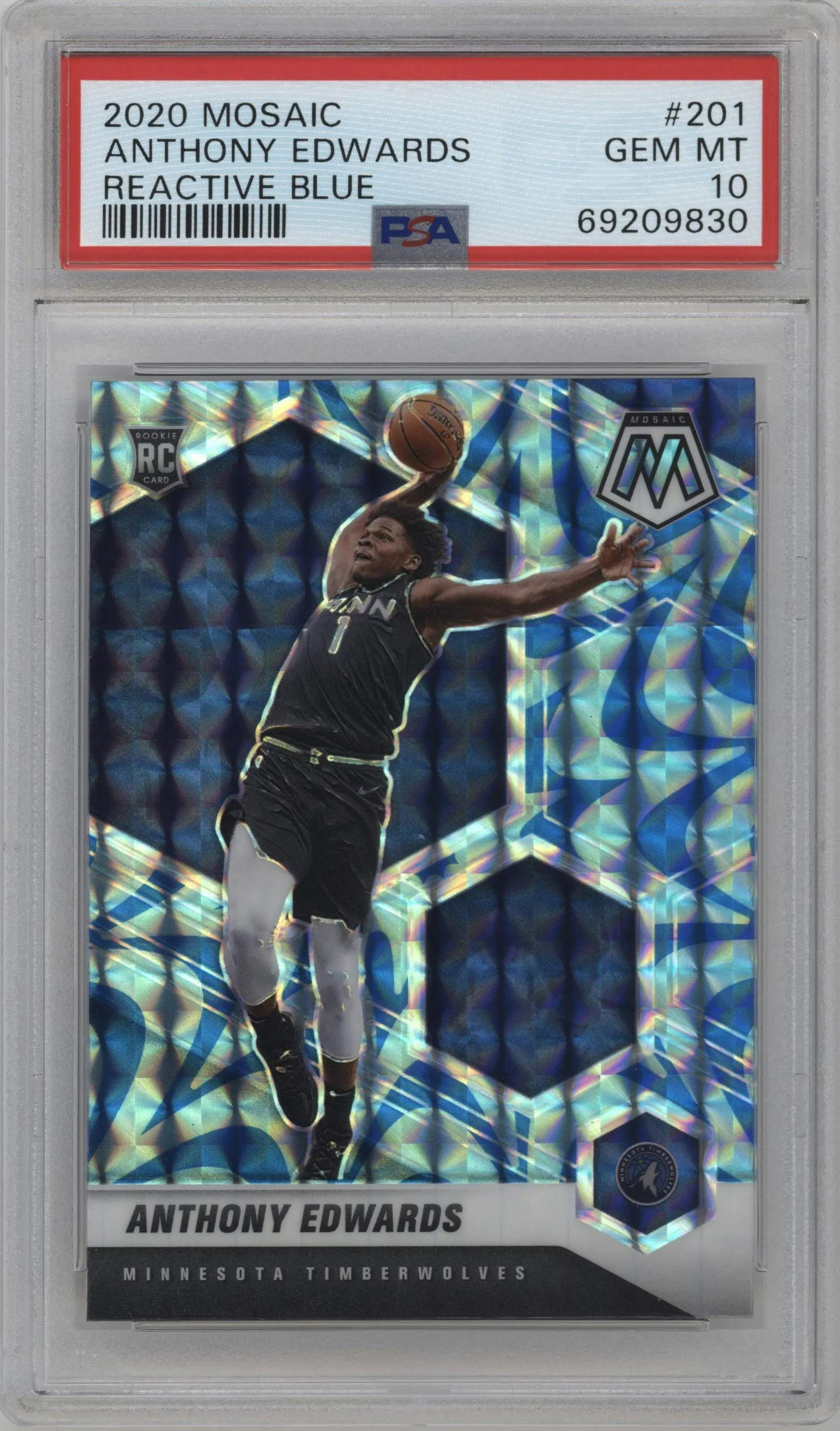 2020 Panini Mosaic Anthony Edwards Reactive Blue #201 PSA 10