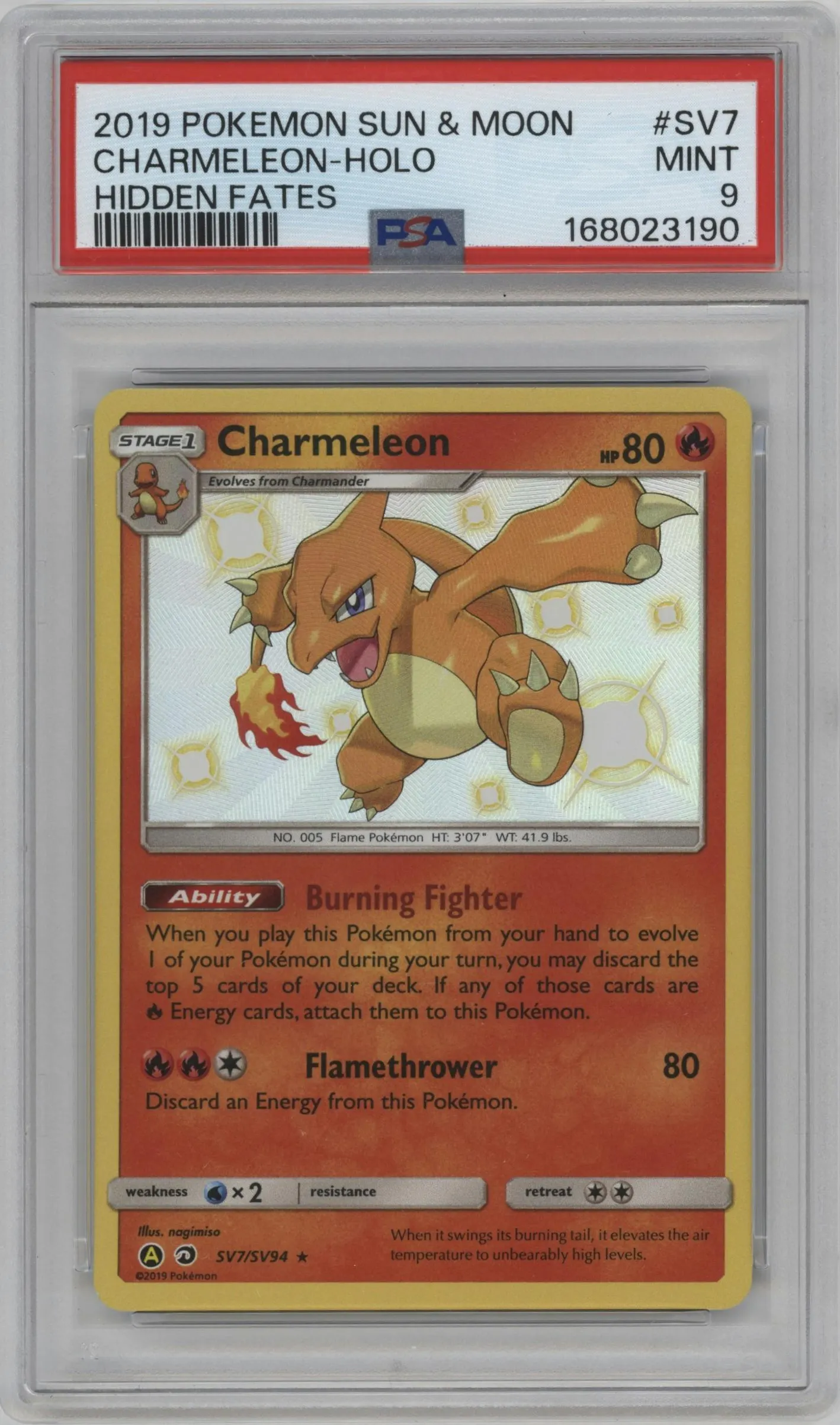 2019 Pokemon S&M Hidden Fates Charmeleon #SV7 PSA 9