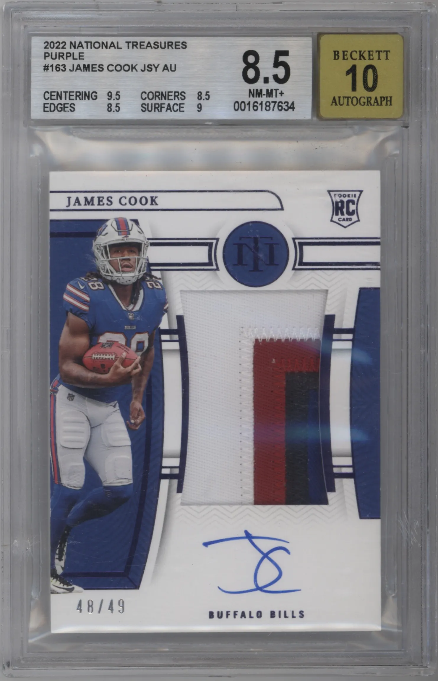 2022 Panini National Treasures RPA James Cook Purple #163 BGS 8.5