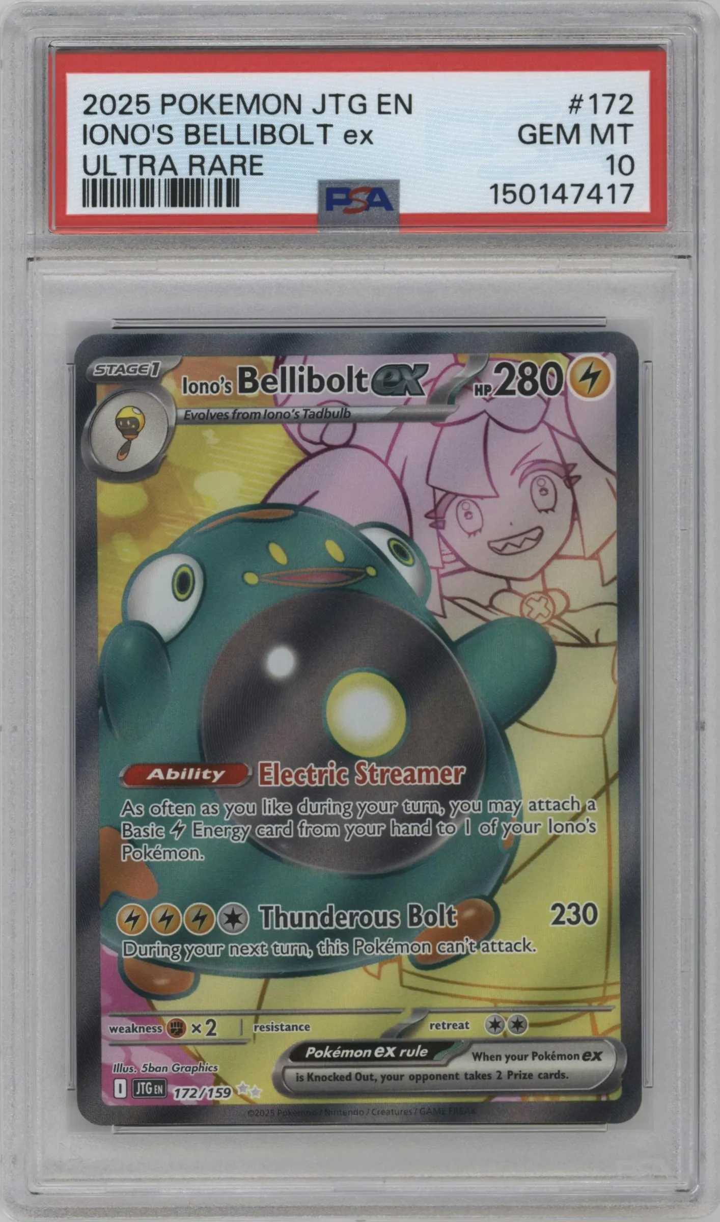 2025 Pokemon SV Journey Together Iono's Bellibolt ex #172 PSA 10