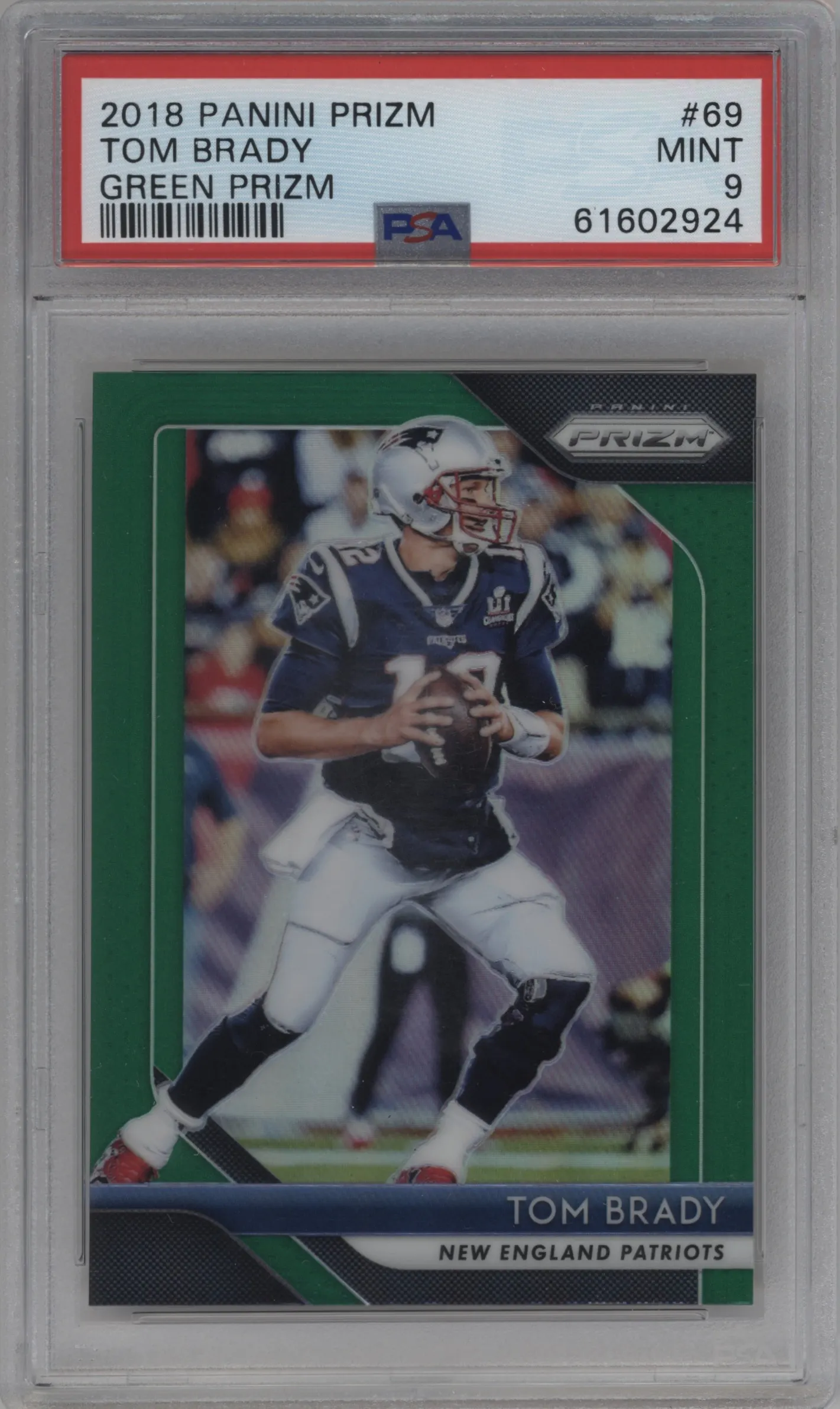 2018 Panini Prizm Tom Brady Green Prizm #69 PSA 9