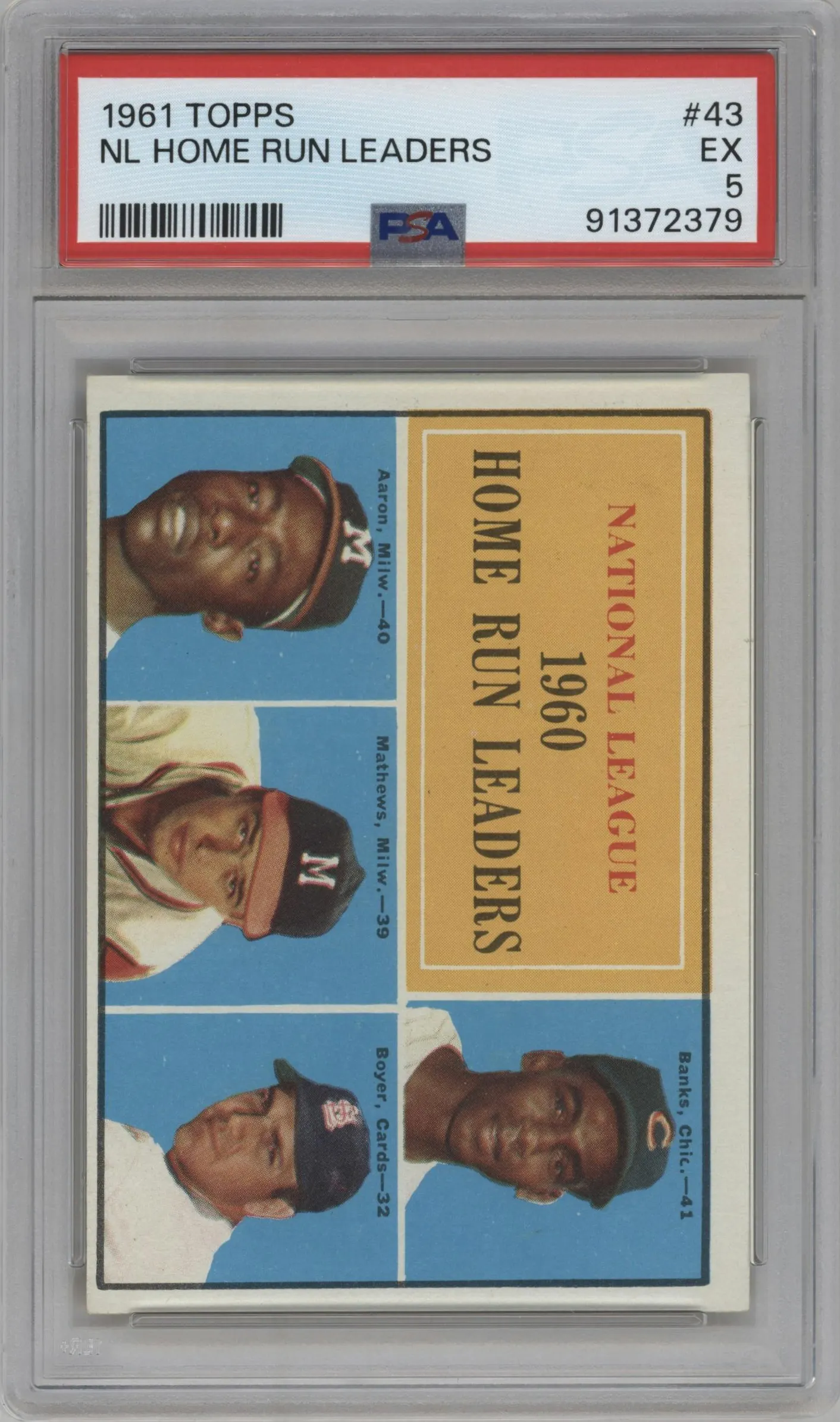 1961 Topps Ernie Banks/Hank Aaron/Eddie Matthews/Ken Boyer #43 PSA 5