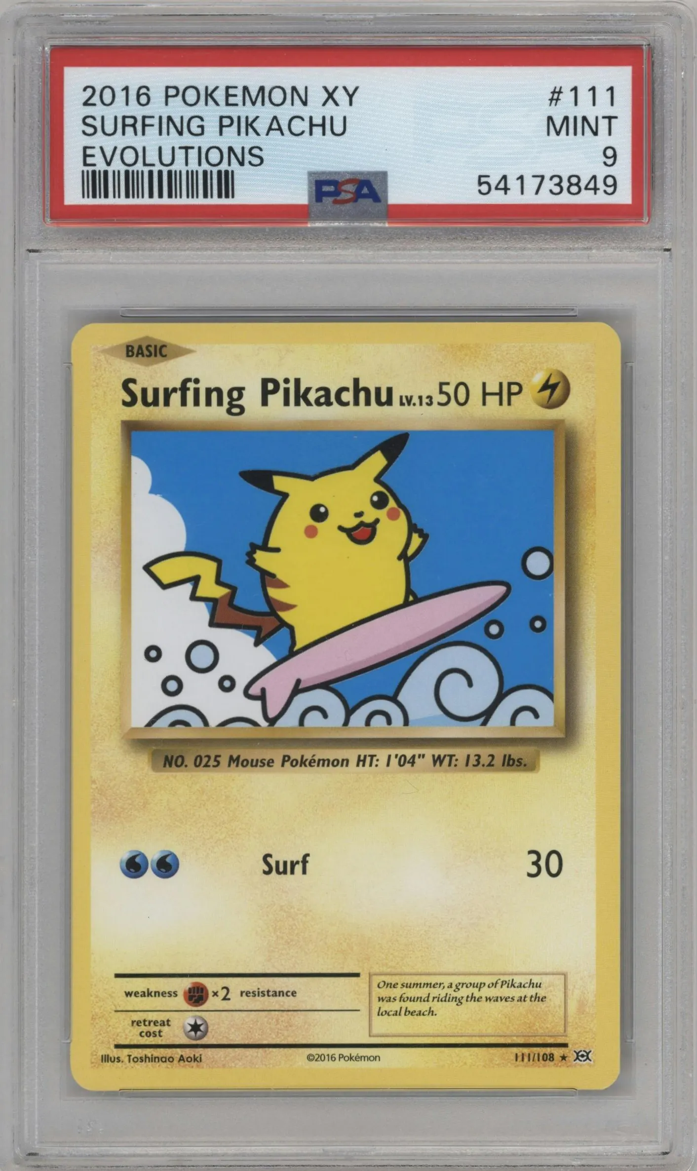 2016 Pokemon XY Evolutions Surfing Pikachu #111 PSA 9