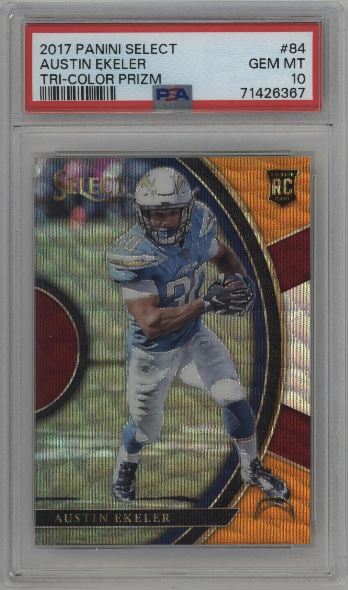 2017 Panini Select Austin Ekeler Tri-Color #84 PSA 10