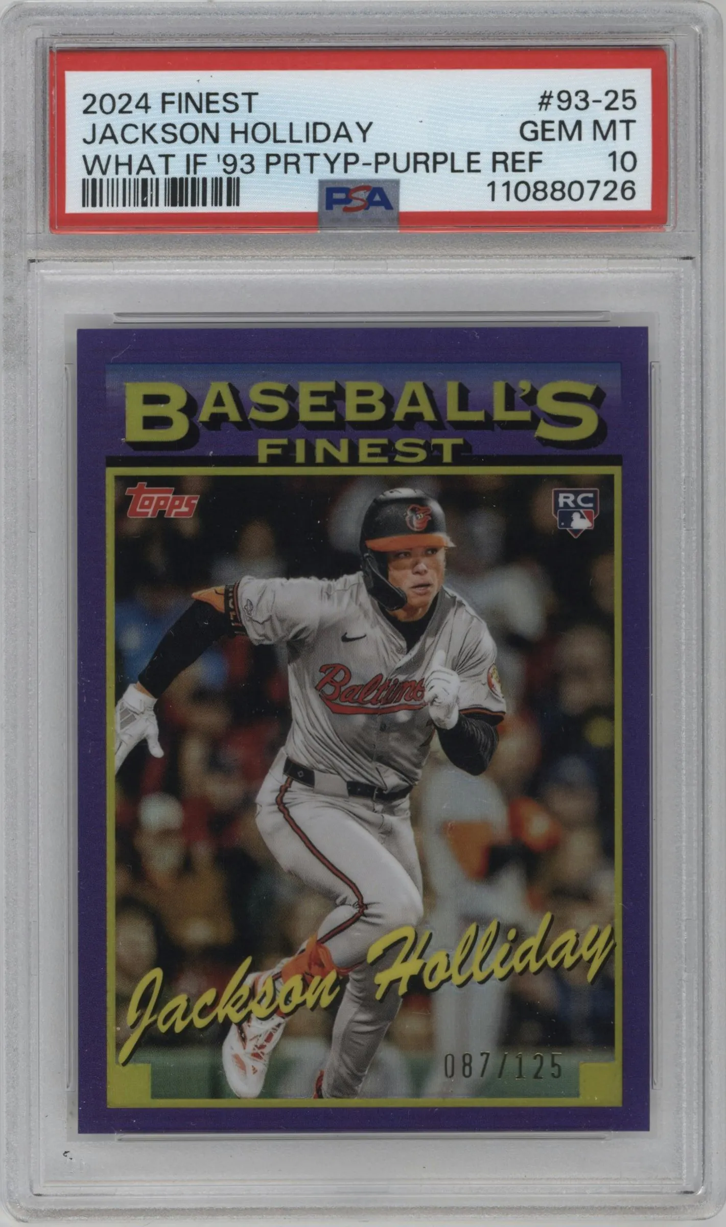 2024 Topps Finest What If...1993 FP Jackson Holliday Purple Refractor #93-25 PSA 10