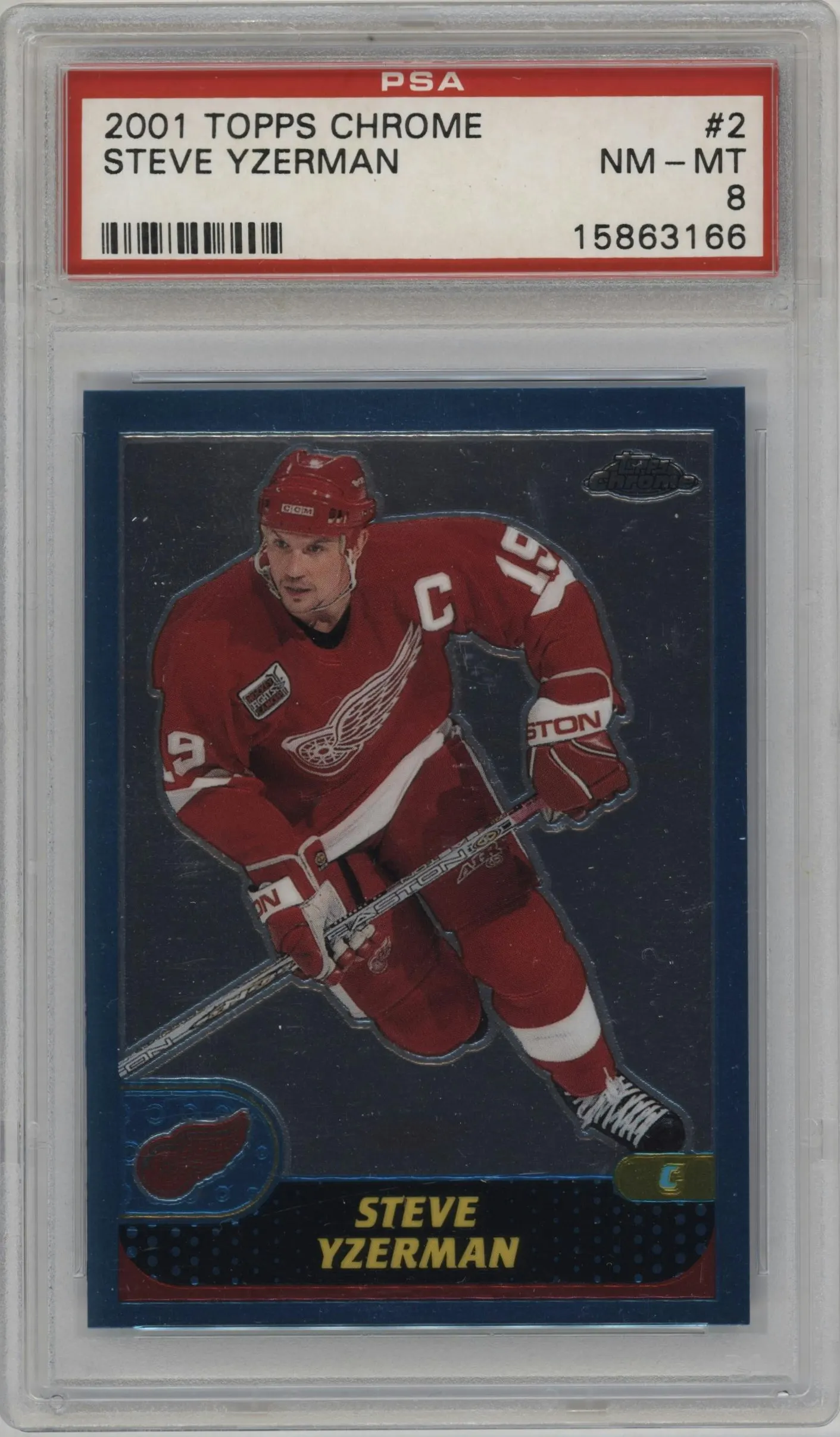 2001 Topps Chrome Steve Yzerman #2 PSA 8