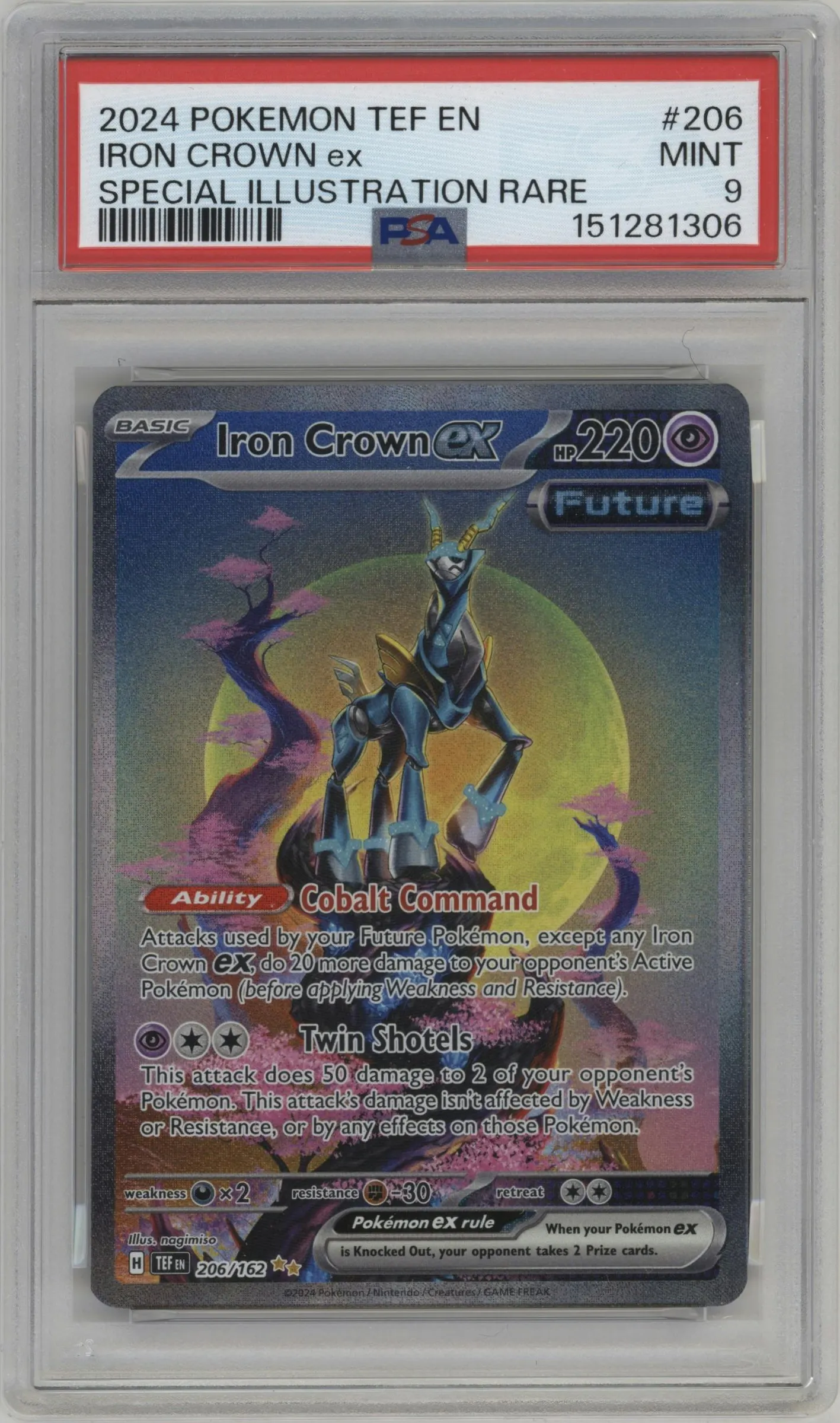 2024 Pokemon SV Temporal Forces Iron Crown EX #206 PSA 9