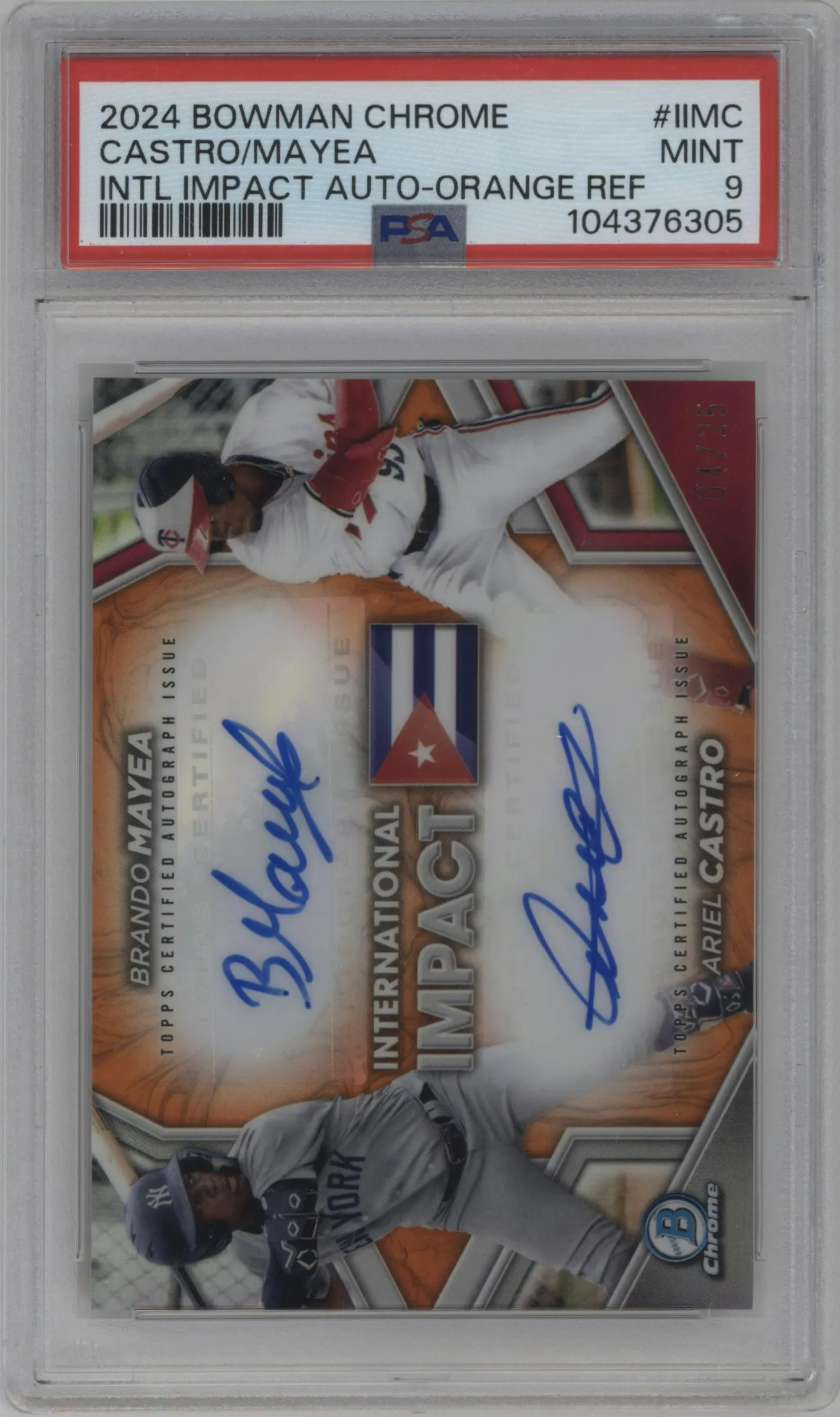 2024 Bowman Chrome Int.Impact Auto Brando Mayea/Ariel Castro Orange Refractor PSA 9