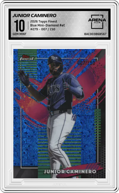 2026 Topps Finest Junior Caminero Blue Mini-Diamond Refractors #279 ARENA CLUB 10