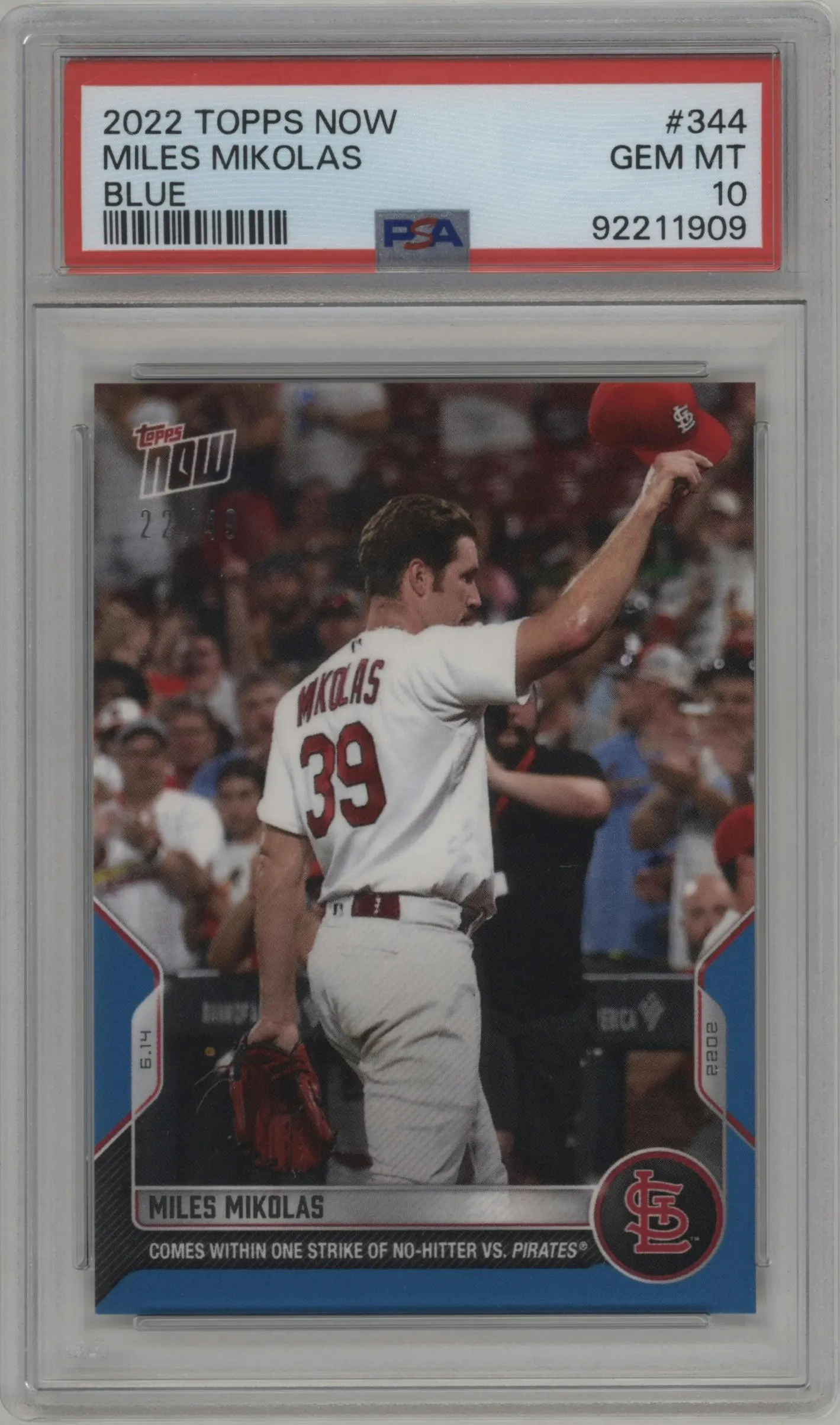 2022 Topps Now Miles Mikolas Blue #344 PSA 10