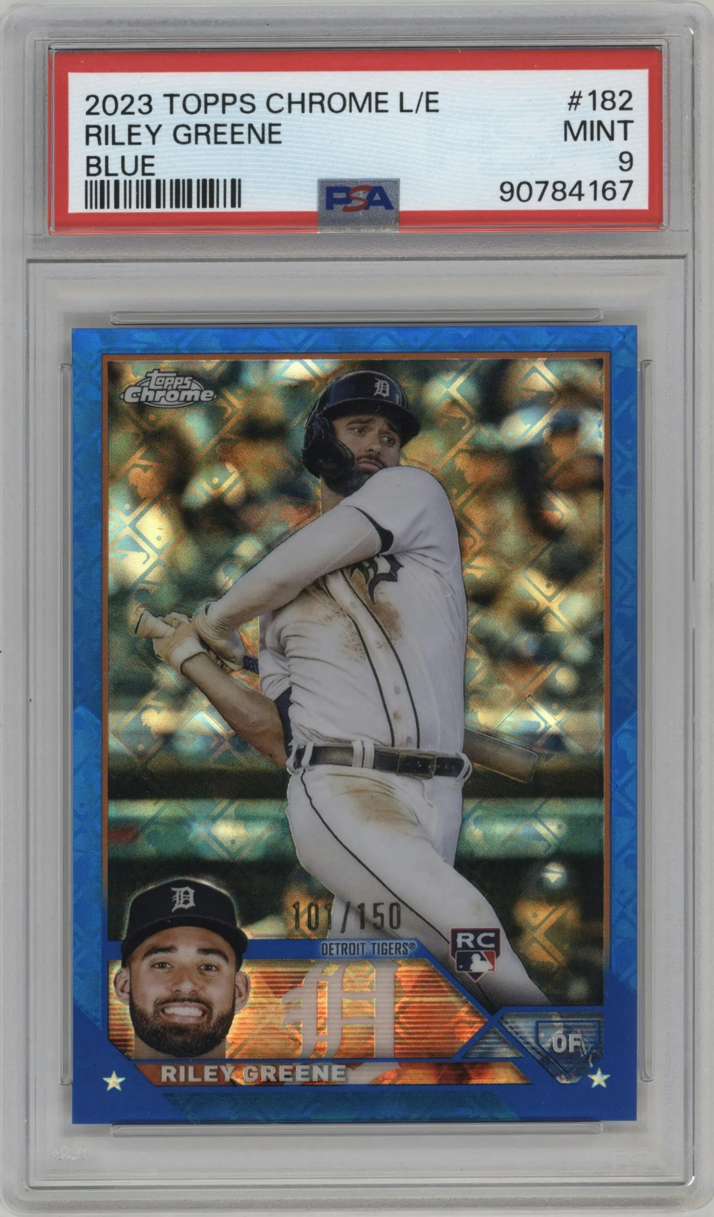 2023 Topps Chrome Logofractor Edition Riley Greene Blue Refractor #182 PSA 9