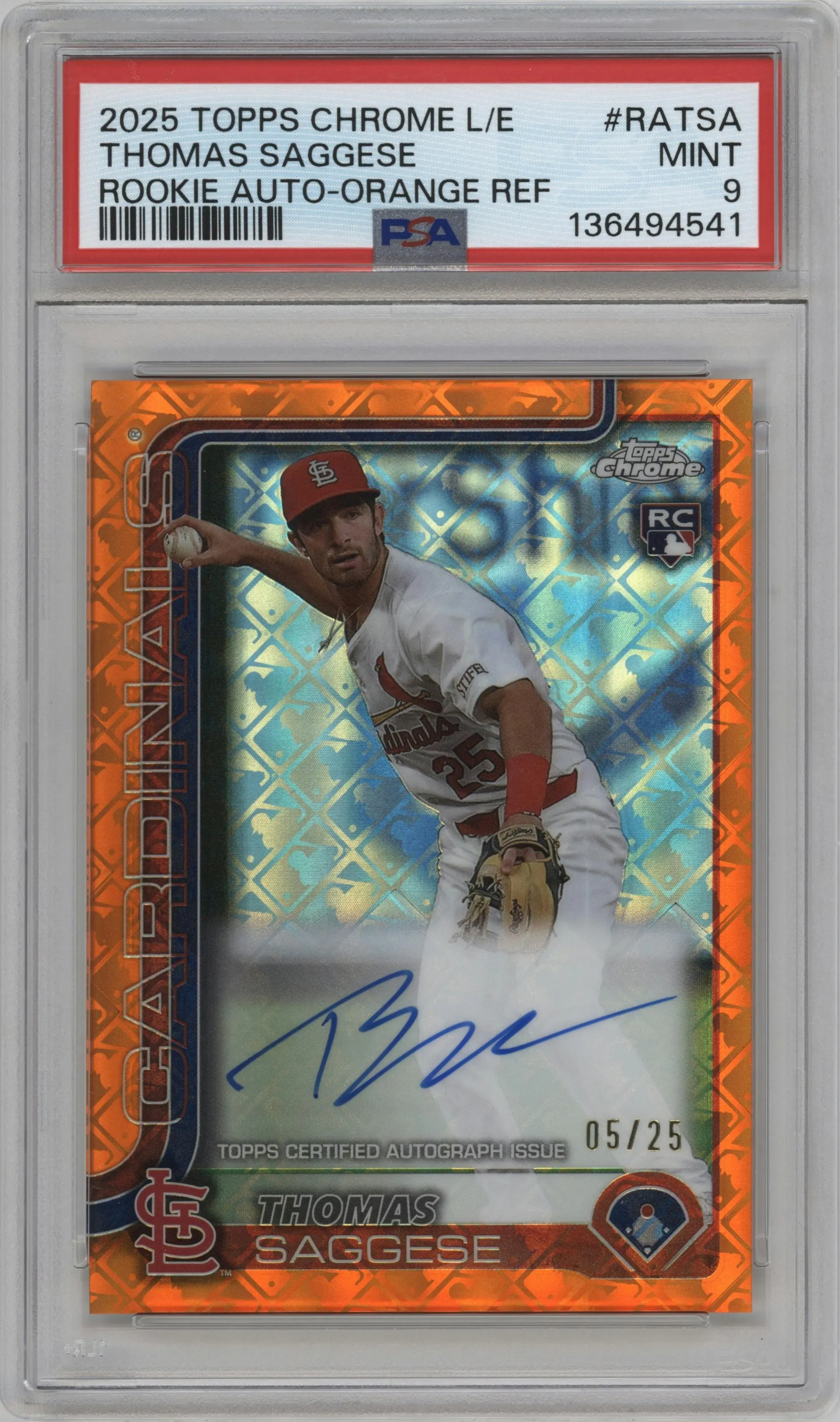2025 Topps Chrome Logofractor Edition Rke.Auto Thomas Saggese Orange #RA-TSA PSA 9