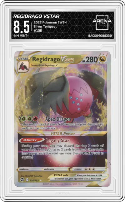 2022 Pokemon SWSH Silver Tempest Regidrago VStar #136 ARENA CLUB 8.5