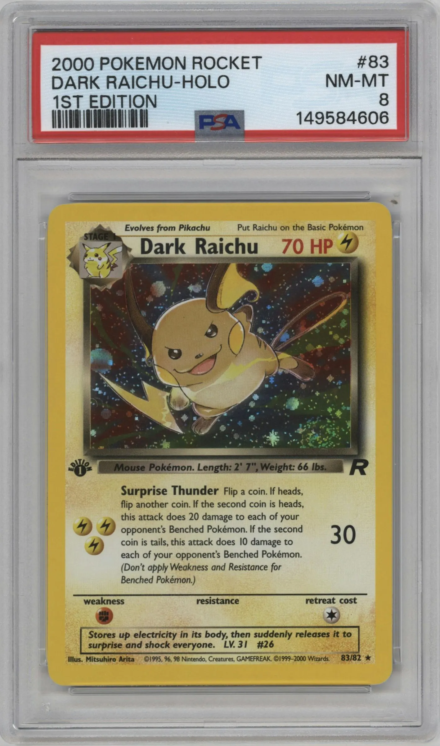 2000 Pokemon Team Rocket Dark Raichu #83 PSA 8
