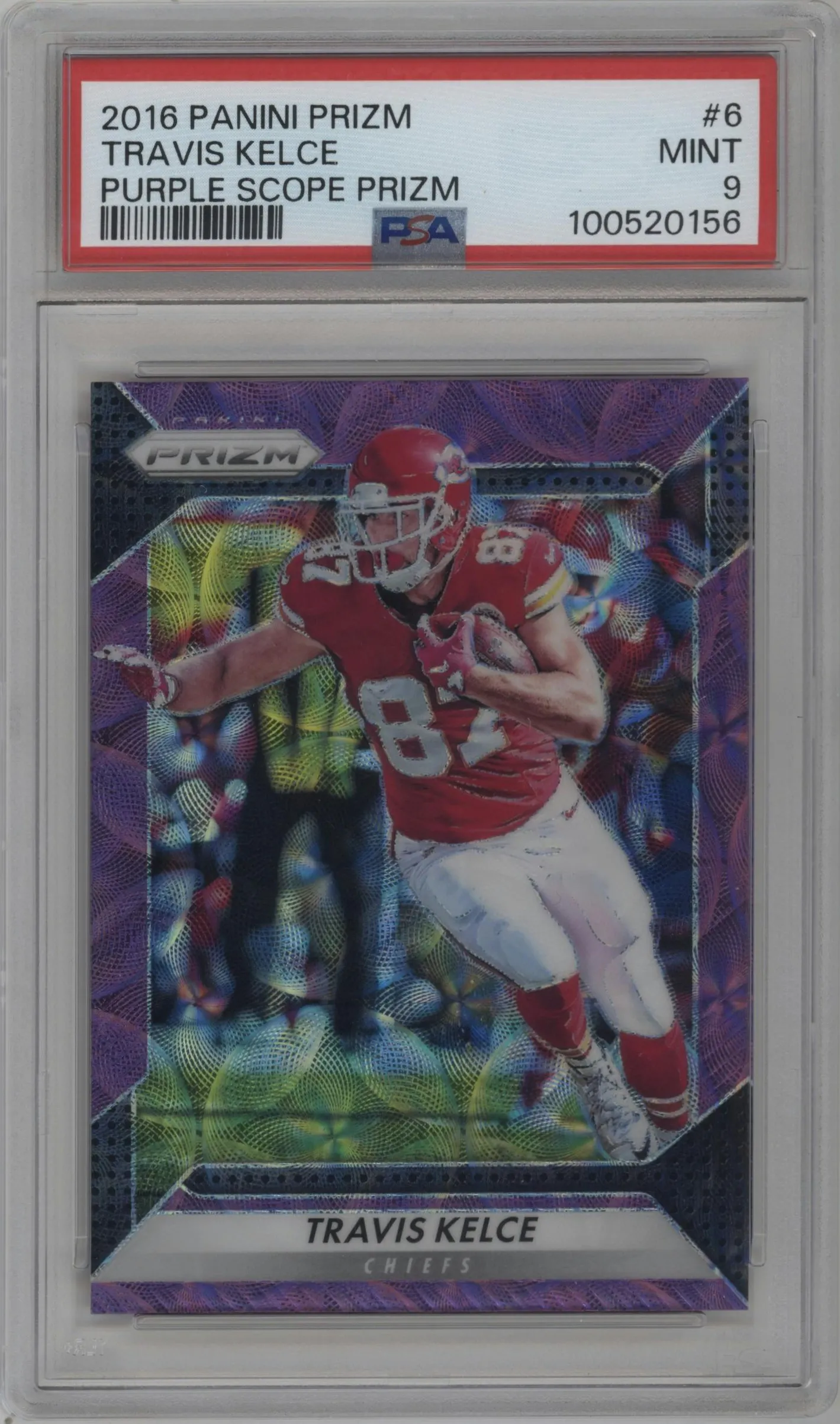 2016 Panini Prizm Travis Kelce Purple Scope #6 PSA 9