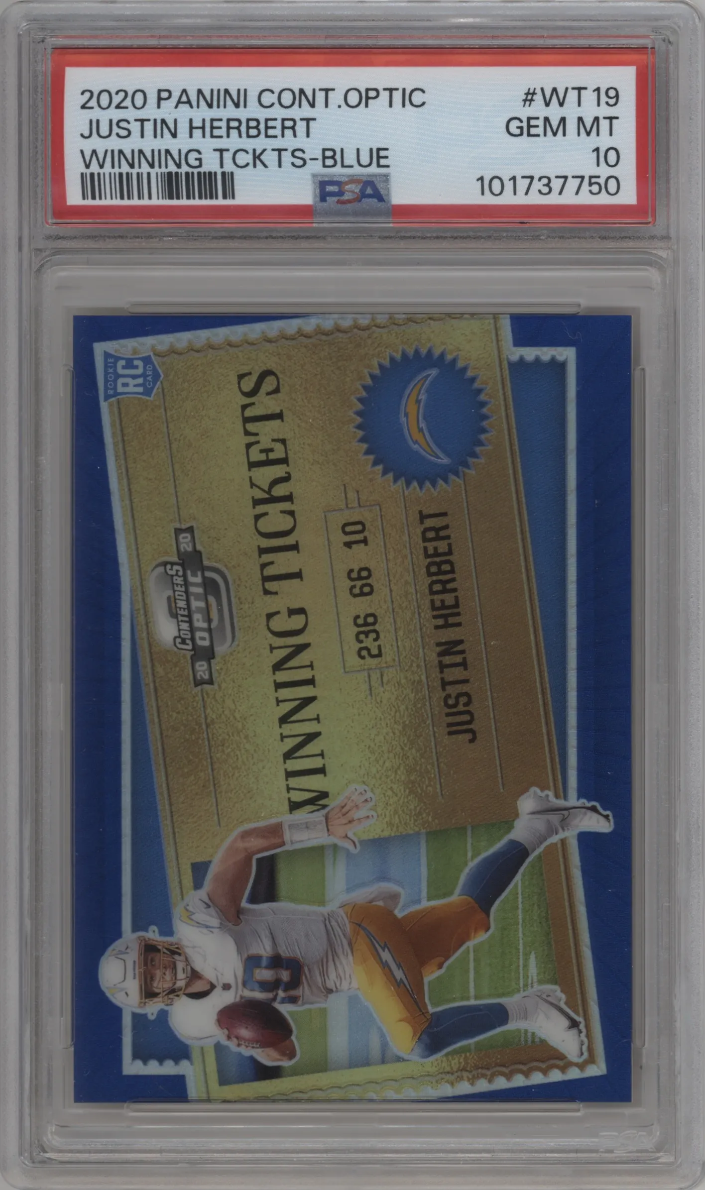 2020 Panini Contenders Optic Winning Tickets Justin Herbert Blue #WT19 PSA 10