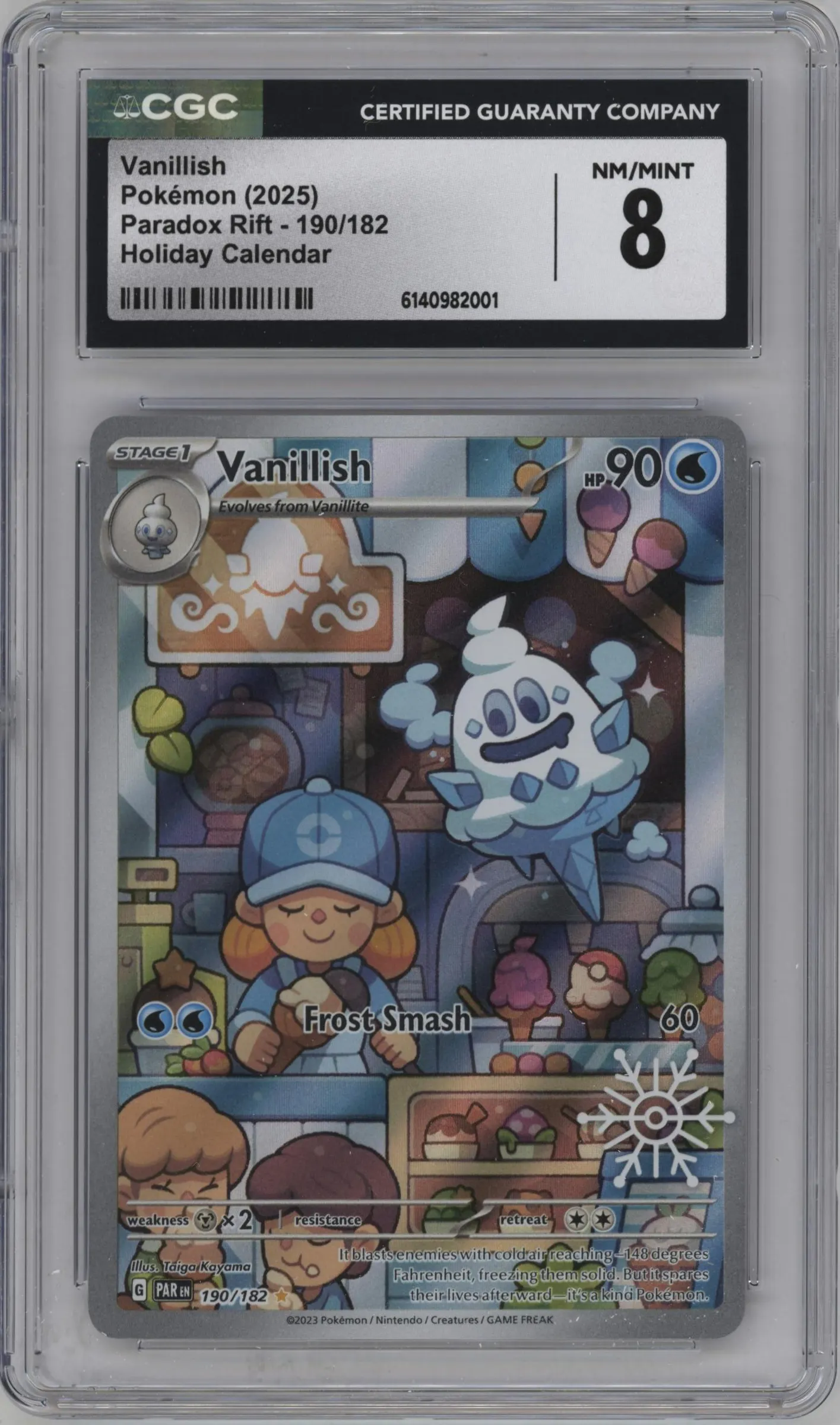 2025 Pokemon Holiday Calendar Paradox Rift Vanillish #190 CGC 8