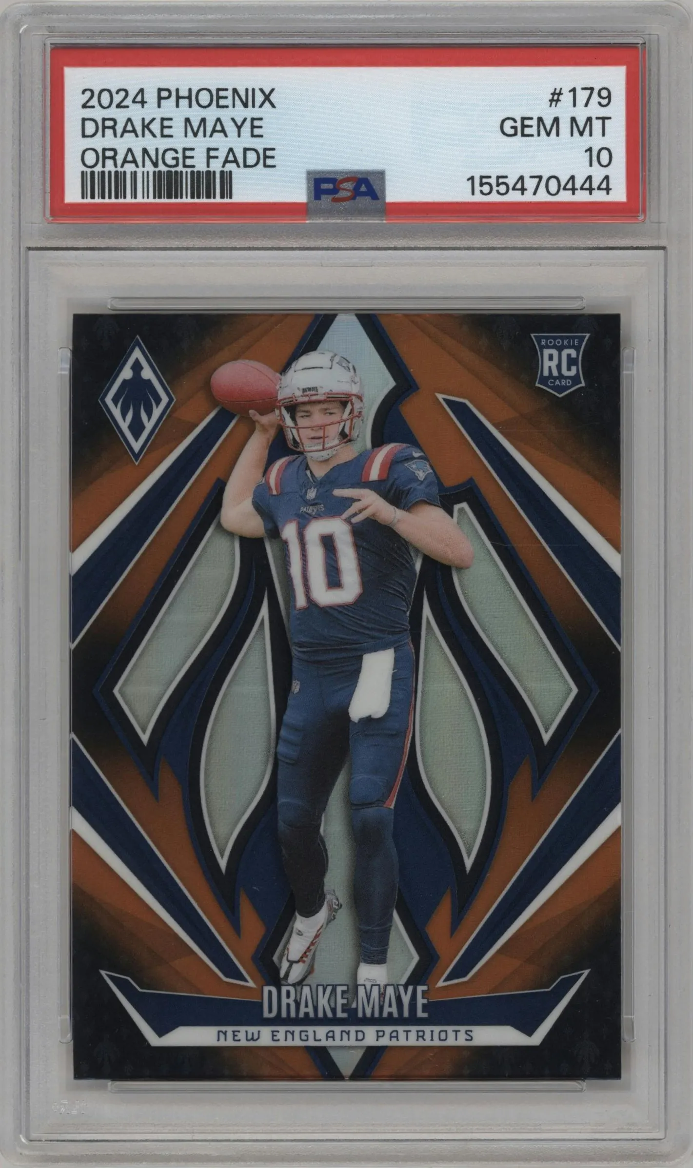 2024 Panini Phoenix Drake Maye Orange Fade #179 PSA 10