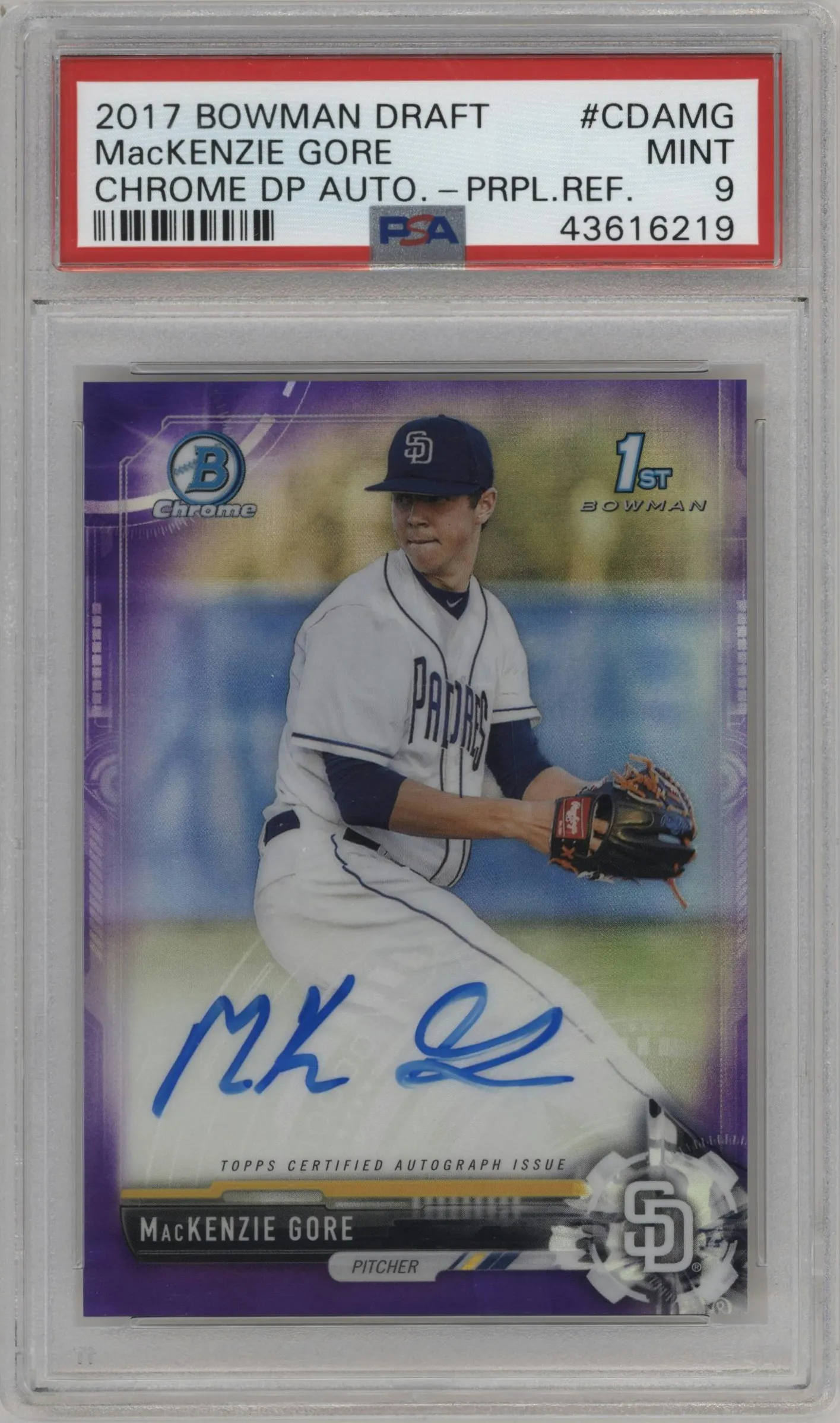 2017 Bowman Draft Chr. DP Auto MacKenzie Gore Purple Refractor #CDA-MG PSA 9