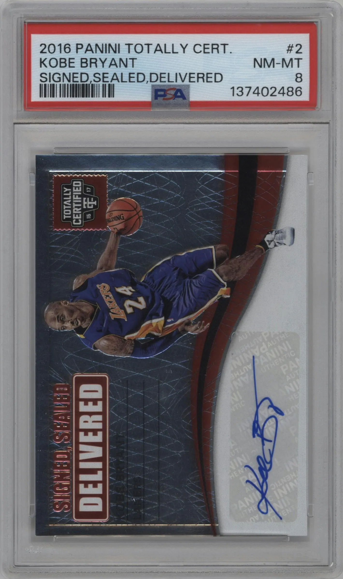 2016 Panini Totally Certified Signed Sealed Delivered Kobe Bryant #2 PSA 8