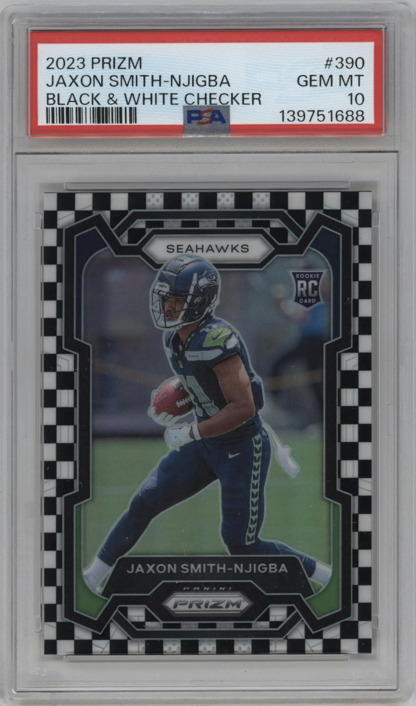 2023 Panini Prizm Jaxon Smith-Njigba Black/White Checker #390 PSA 10