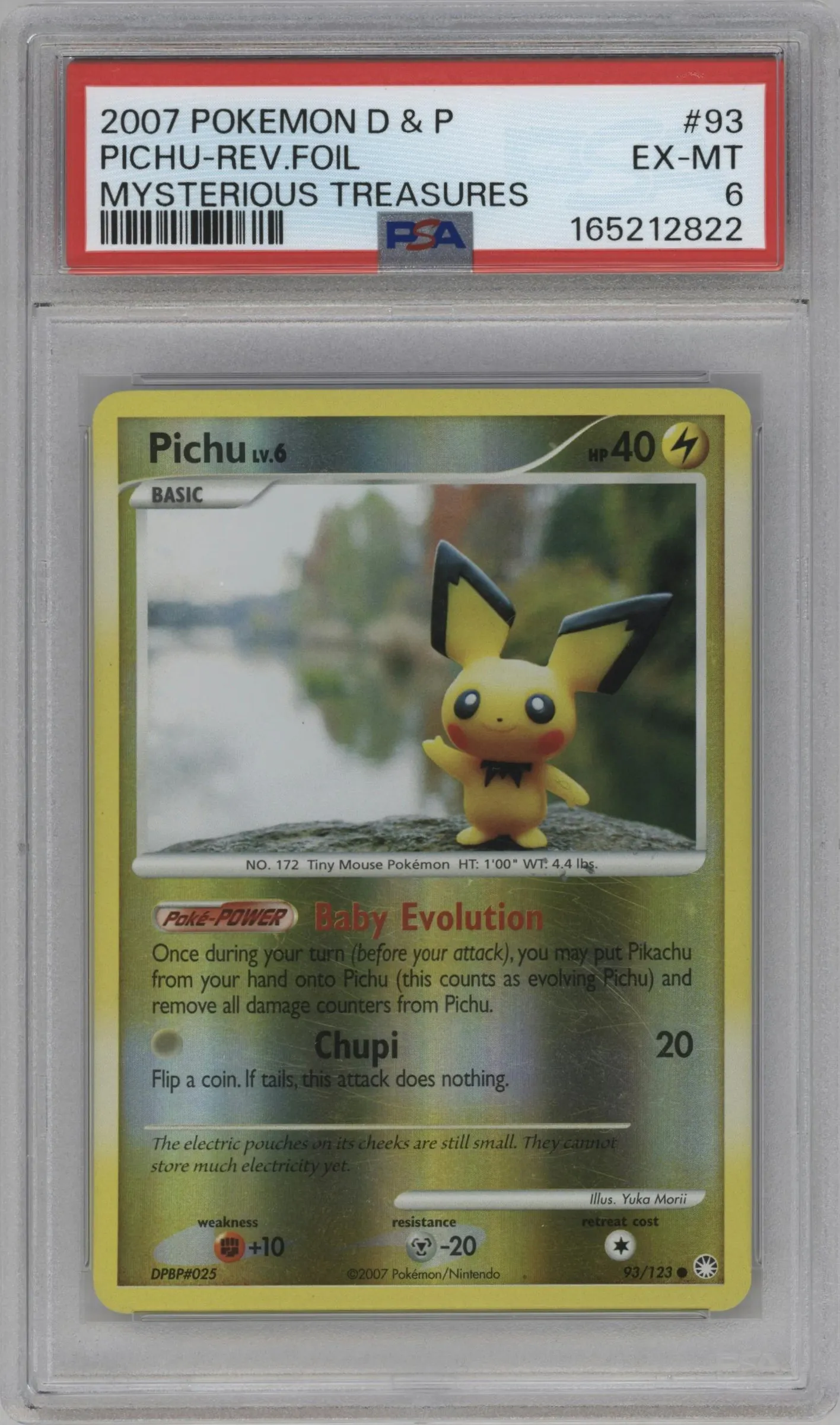 2007 Pokemon D&P Mysterious Treasures Pichu #93 PSA 6