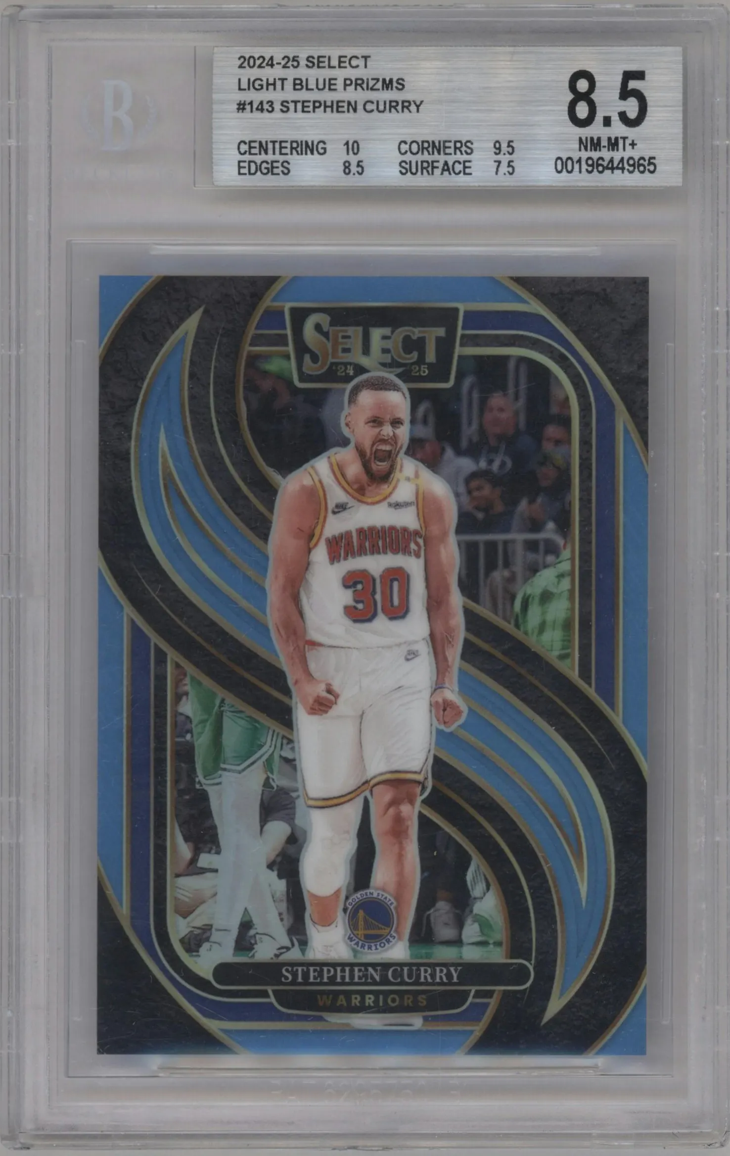 2024 Panini Select Pre.Lvl. Stephen Curry Light Blue Prizm #143 BGS 8.5