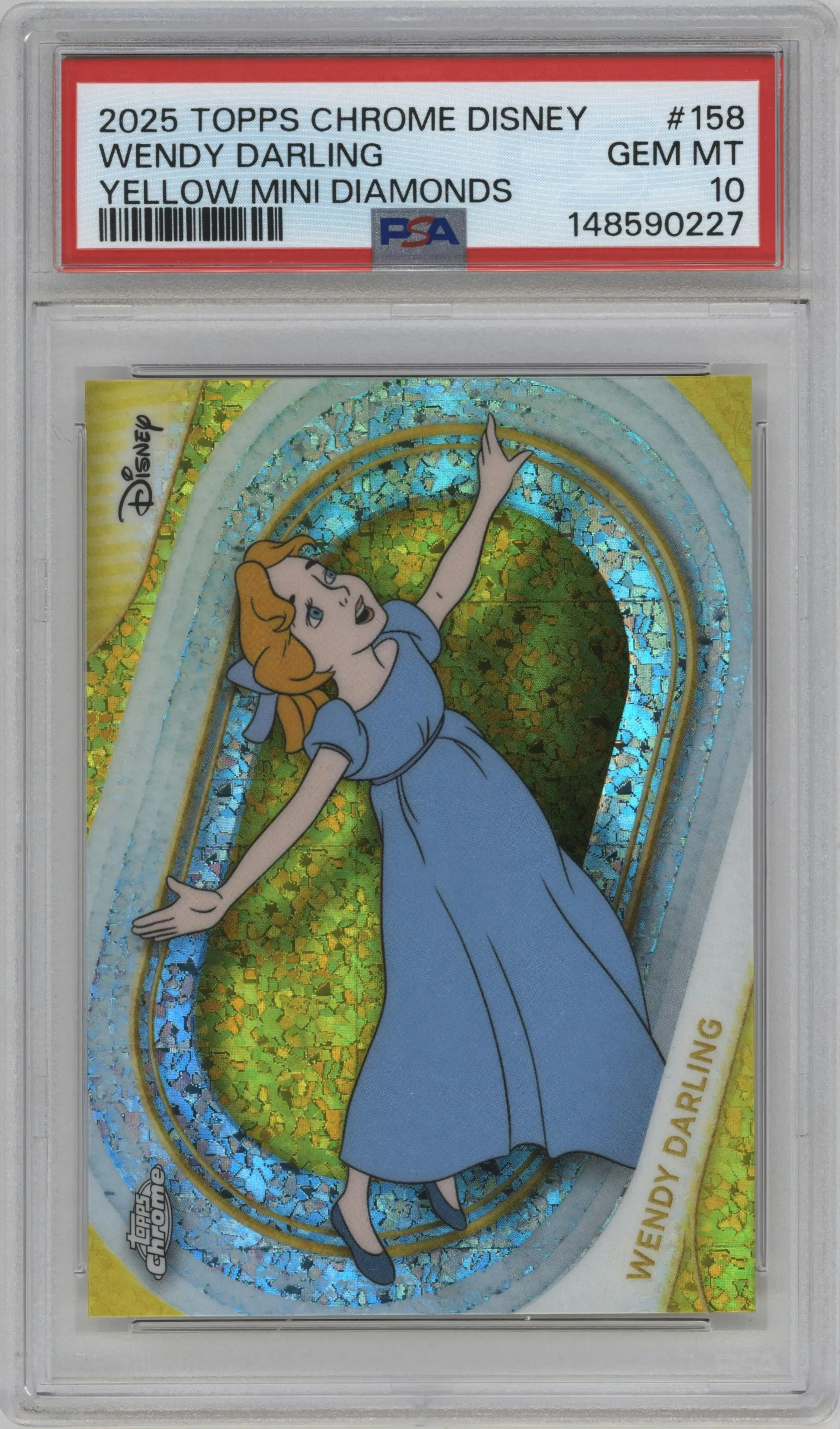 2025 Topps Chrome Disney Wendy Darling Yellow Mini-Diamonds #158 PSA 10